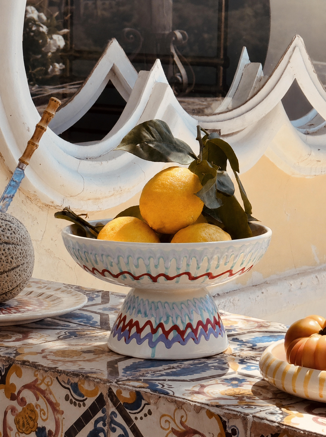 Riviera Footed HIgh Bowl 26 cm | Handmade Italian Ceramic Unique Piece