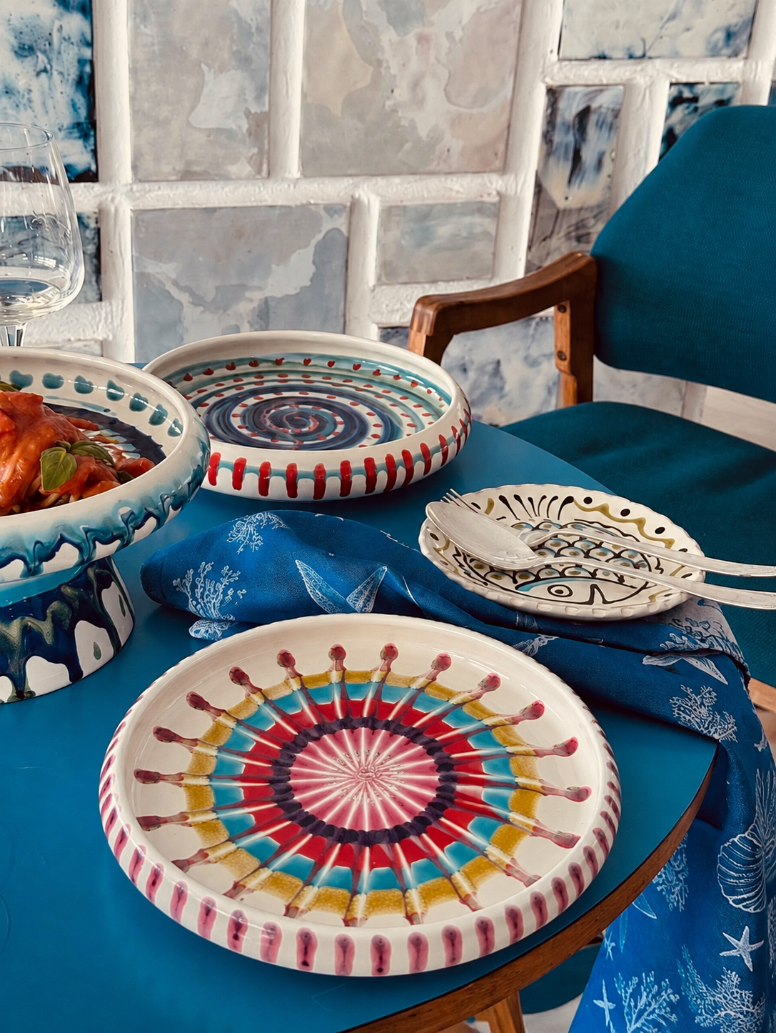 Italian Ceramic Pasta Plate 25cm | Handmade Psychodelic Design