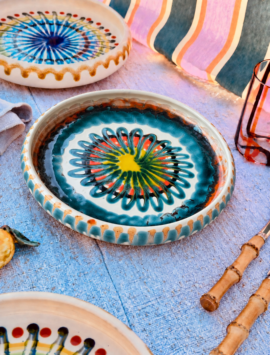 Italian Ceramic Pasta Plate 25cm | Handmade Psychodelic Design - ONE OF A KIND