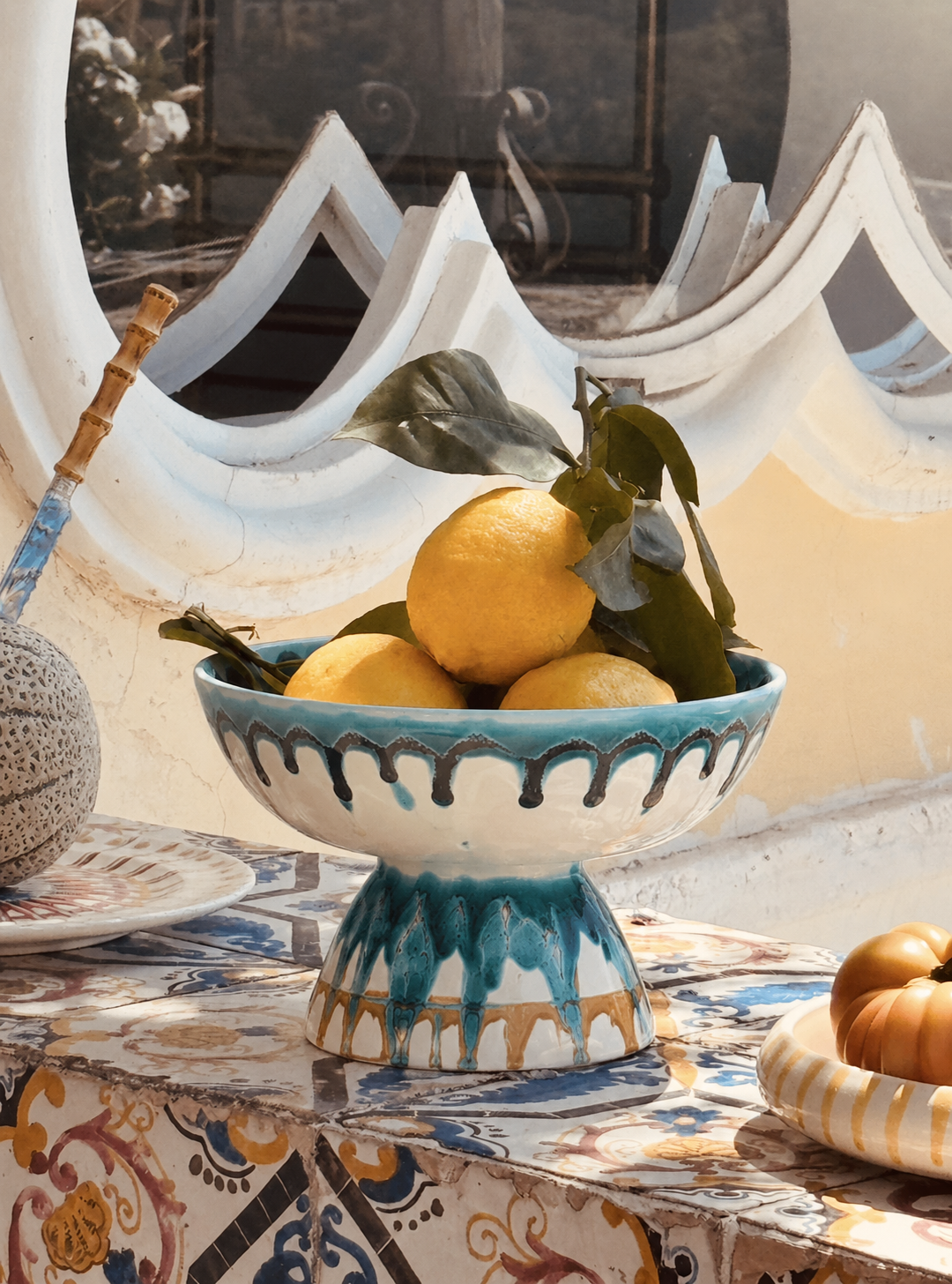 Riviera Footed HIgh Bowl 26 cm | Handmade Italian Ceramic Unique Piece