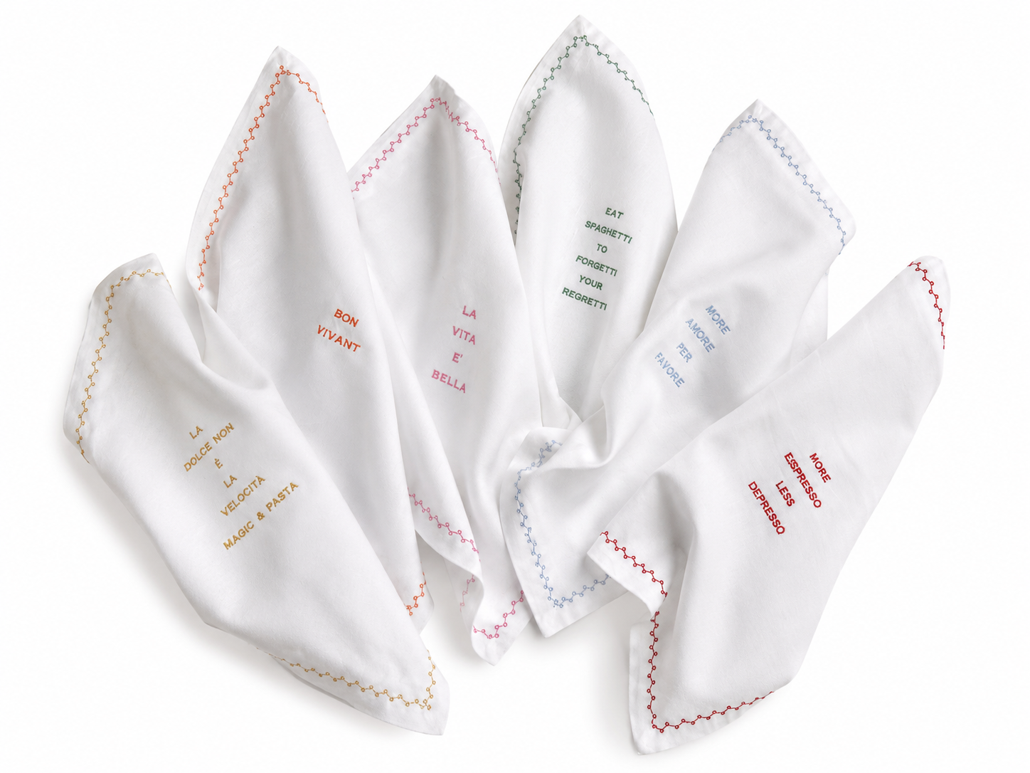 Handmade Italian Cotton/ LinenNapkins Set of 6 "La Dolce Vita Quotes Collection"