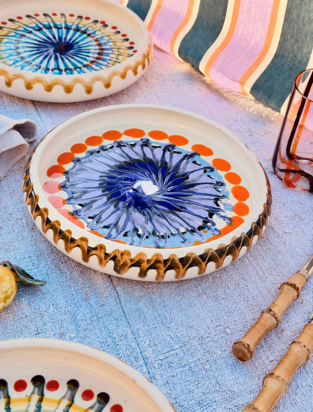 Italian Ceramic Pasta Plate 25cm | Handmade Psychodelic Design - ONE OF A KIND