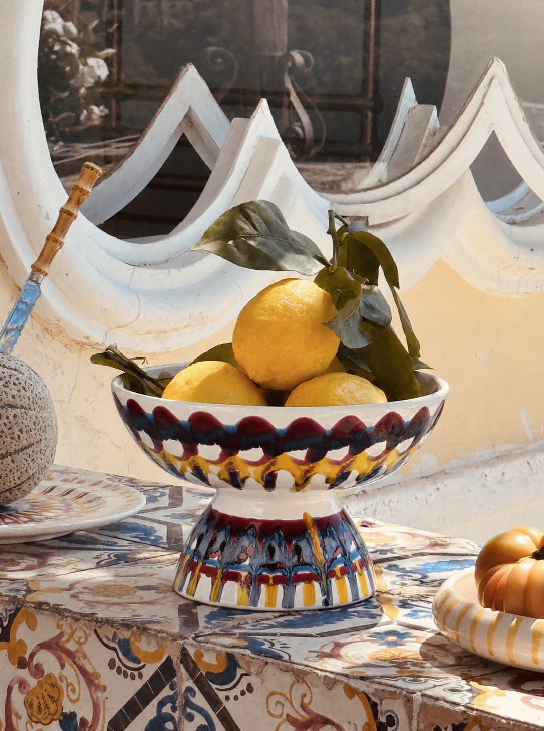 Riviera Footed HIgh Bowl 26 cm | Handmade Italian Ceramic Unique Piece