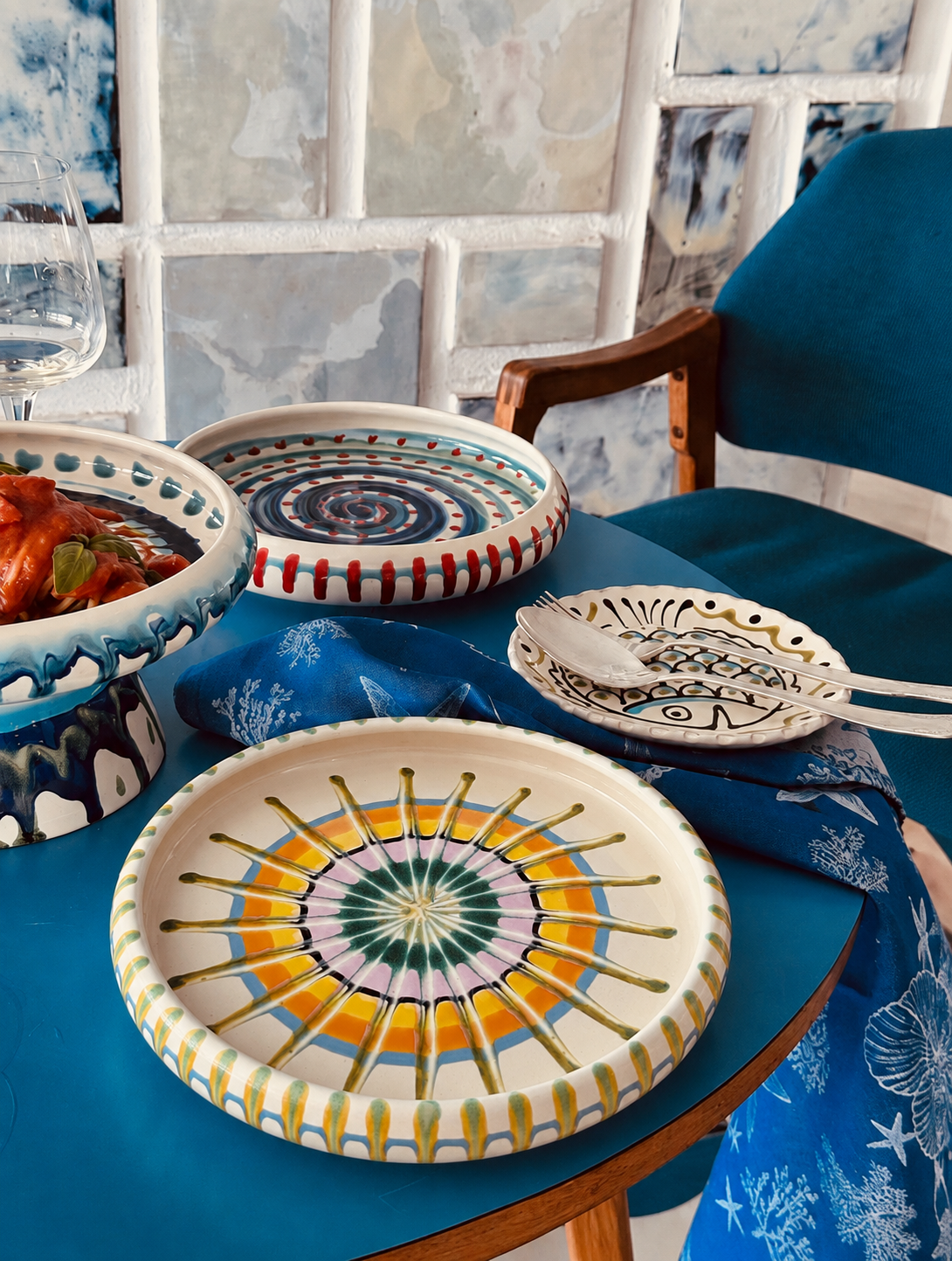 Italian Ceramic Pasta Plate 25cm | Handmade Psychodelic Design