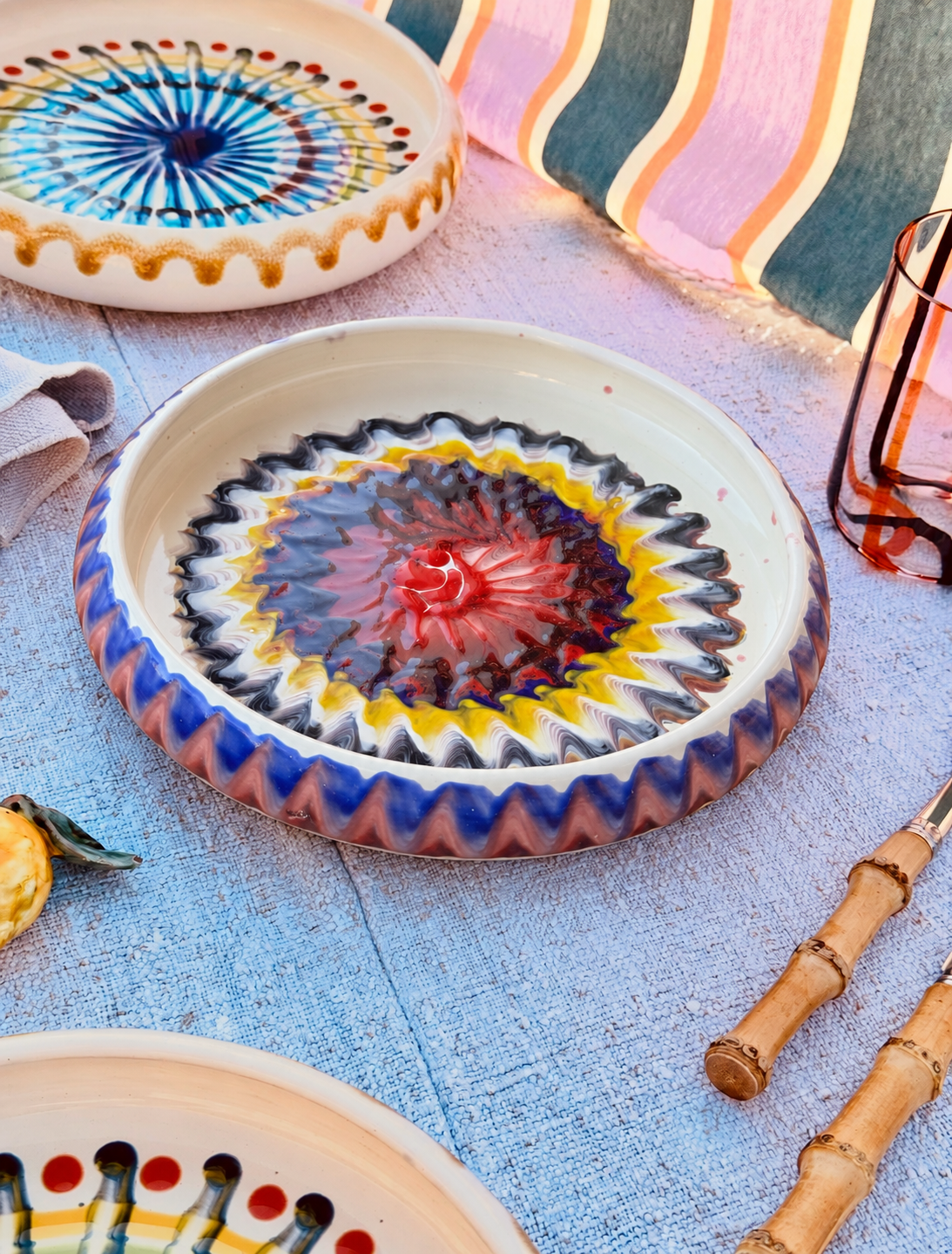 Italian Ceramic Pasta Plate 25cm | Handmade Psychodelic Design - ONE OF A KIND
