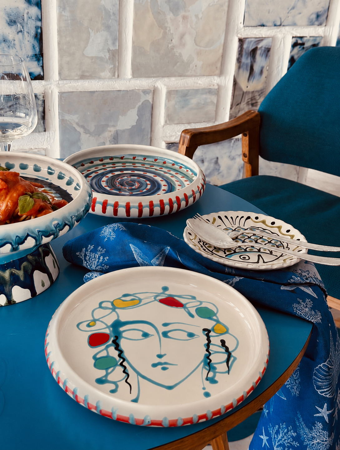 Italian Ceramic Pasta Plate 25cm | Handmade Psychodelic Design "Picasso"