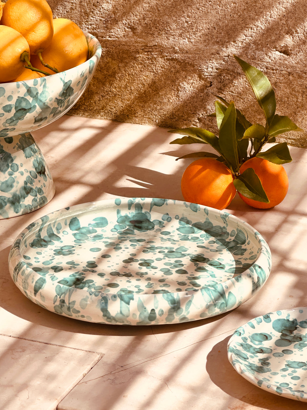 Italian Ceramic Pasta Plate 25cm | Handmade Schizzato Design "Verde“