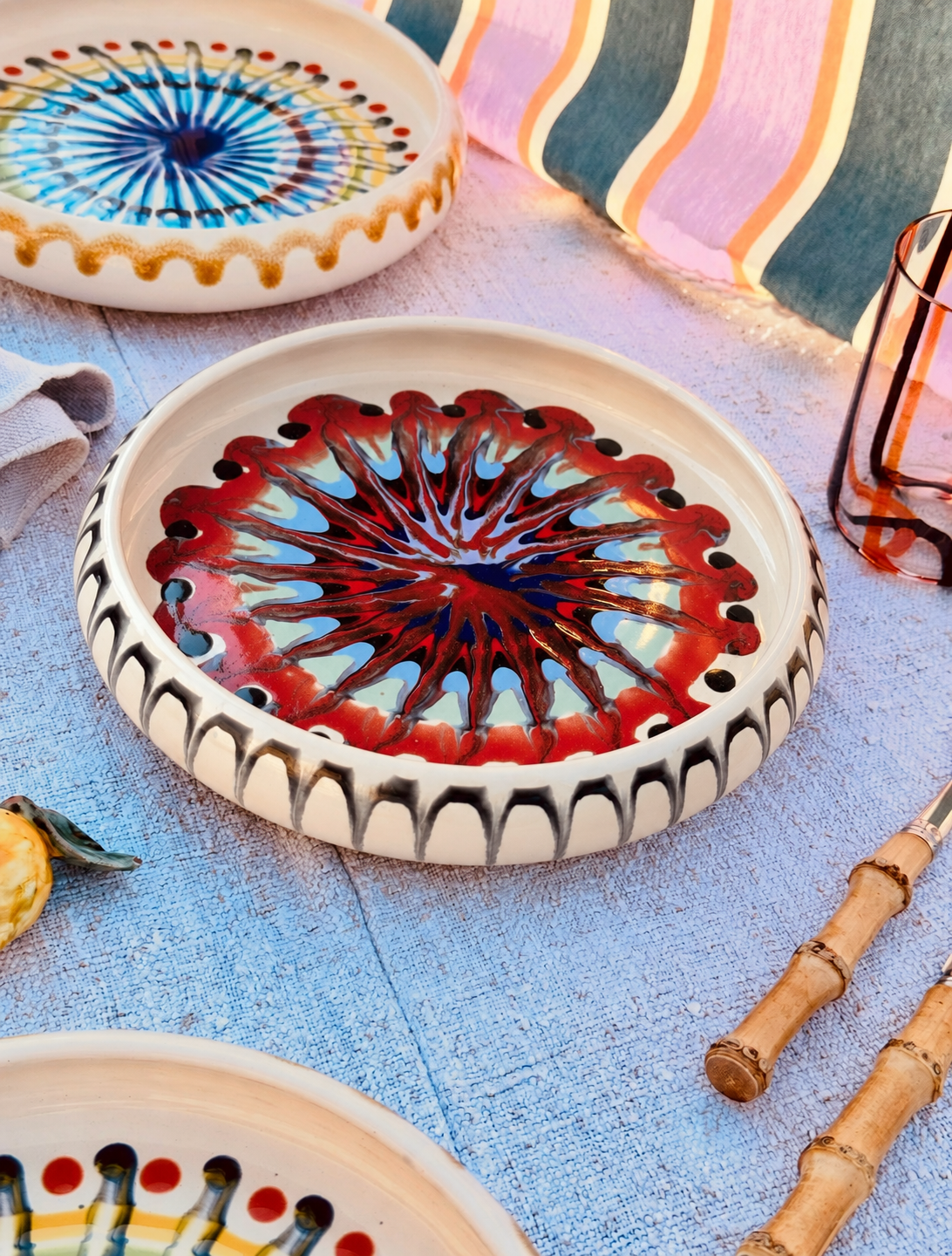 Italian Ceramic Pasta Plate 25cm | Handmade Psychodelic Design - ONE OF A KIND