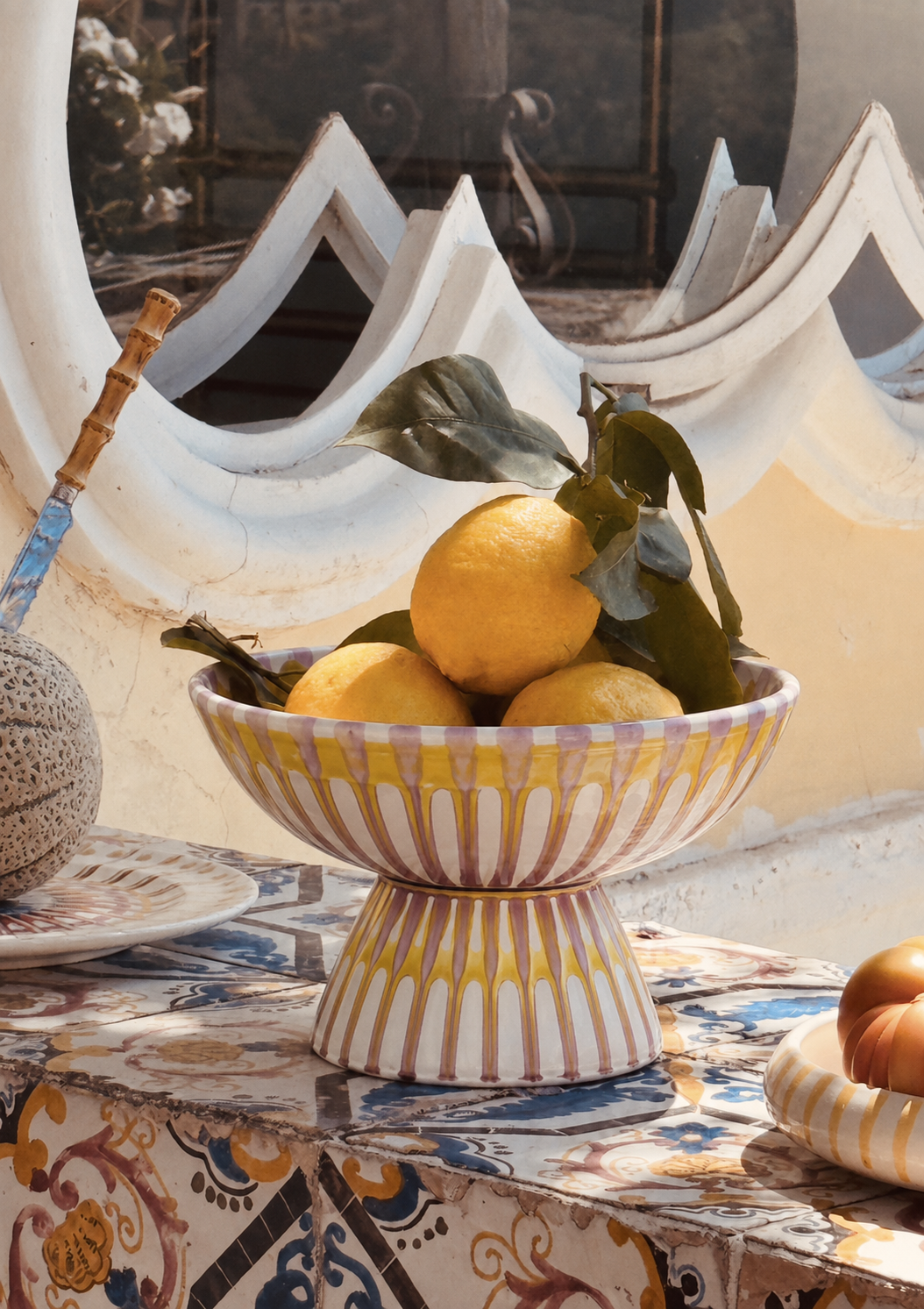 Riviera Footed HIgh Bowl 26 cm | Handmade Italian Ceramic Unique Piece