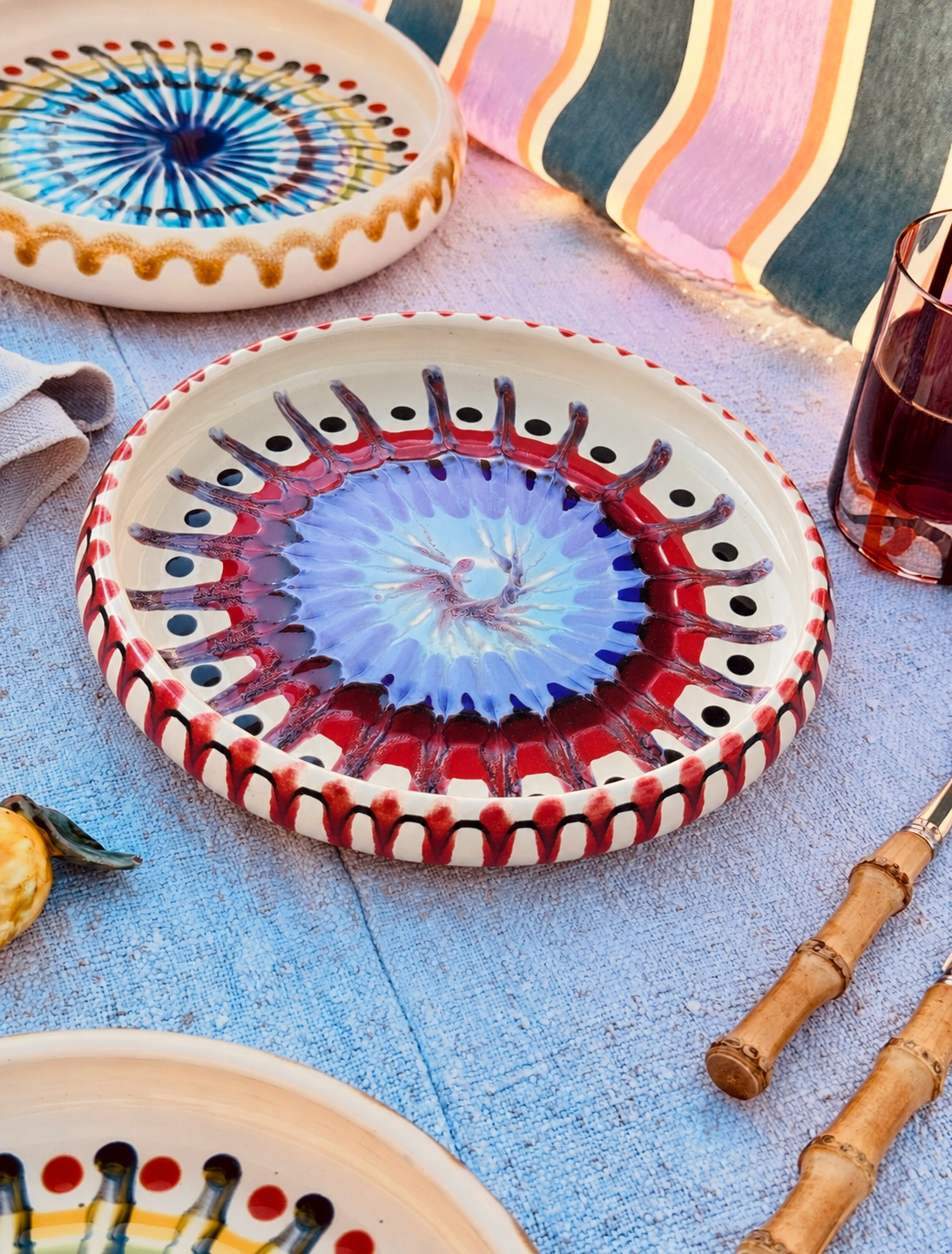Italian Ceramic Pasta Plate 25cm | Handmade Psychodelic Design - ONE OF A KIND
