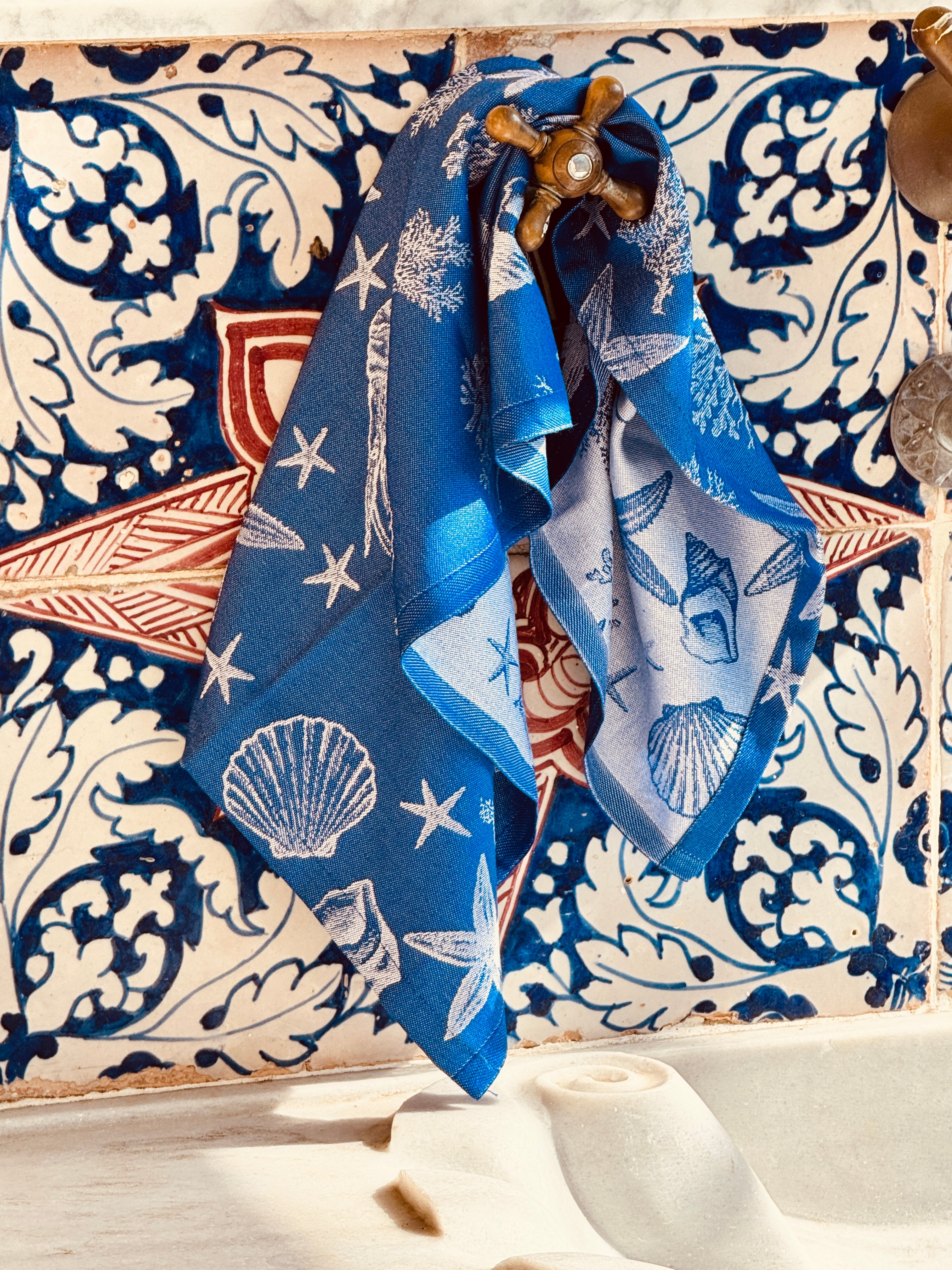 Luxury Cotton Napkin Set of 4 | "Riviera Nautico Blu" 50cm x 50cm