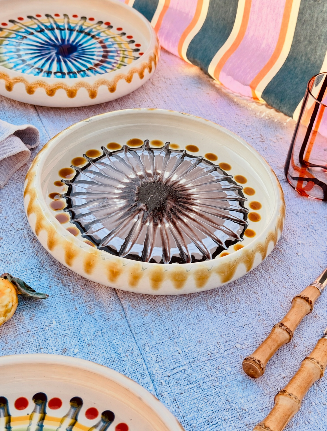 Italian Ceramic Pasta Plate 25cm | Handmade Psychodelic Design - ONE OF A KIND