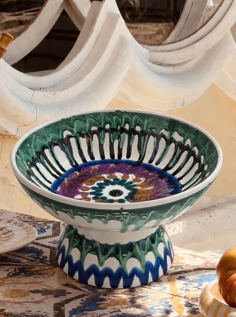 Riviera Footed HIgh Bowl 26 cm | Handmade Italian Ceramic Unique Piece