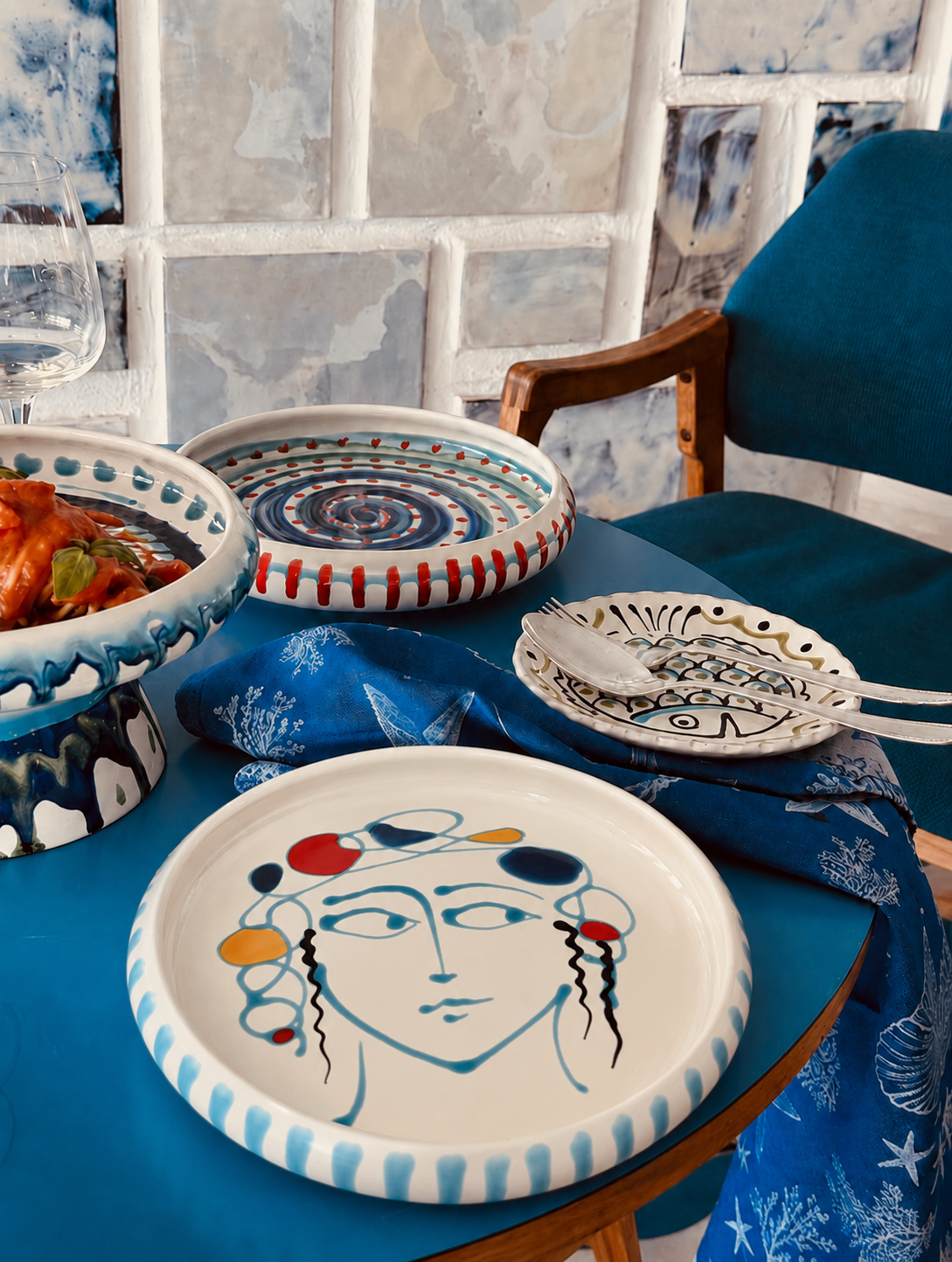 Italian Ceramic Pasta Plate 25cm | Handmade Psychodelic Design "Picasso"