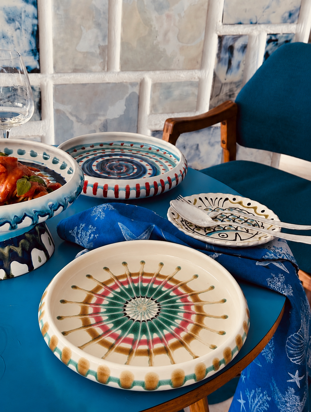 Italian Ceramic Pasta Plate 25cm | Handmade Psychodelic Design