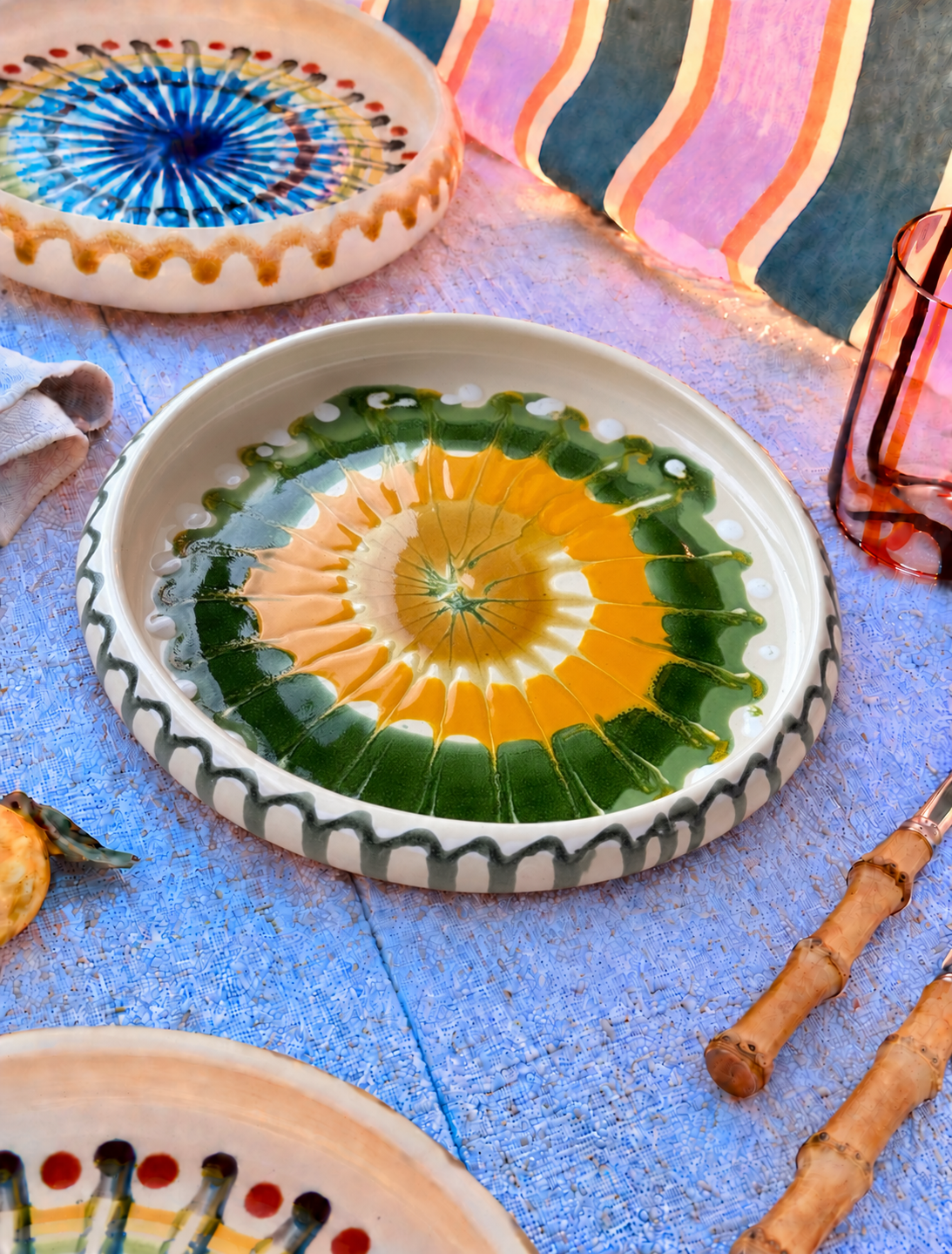 Italian Ceramic Pasta Plate 25cm | Handmade Psychodelic Design - ONE OF A KIND