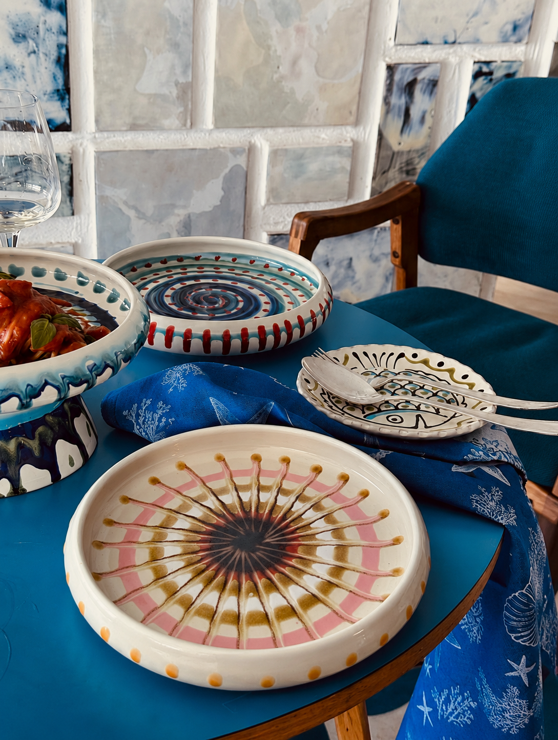Italian Ceramic Pasta Plate 25cm | Handmade Psychodelic Design
