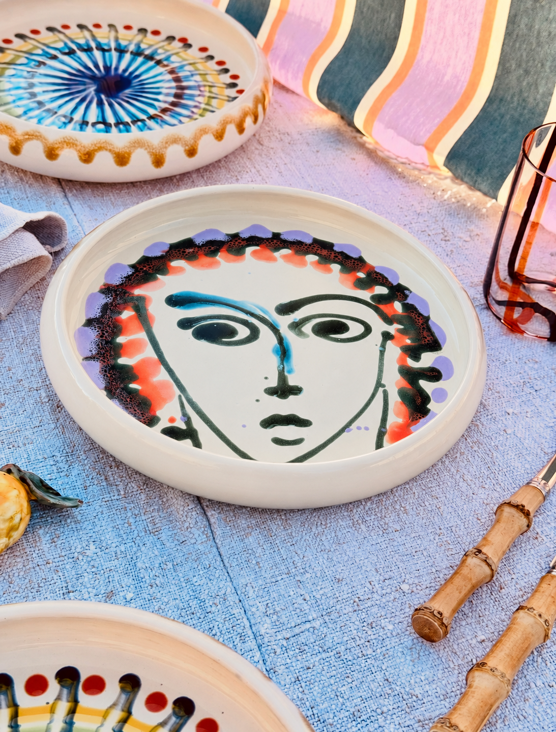 Italian Ceramic Pasta Plate 25cm | Handmade Picasso Design - ONE OF A KIND