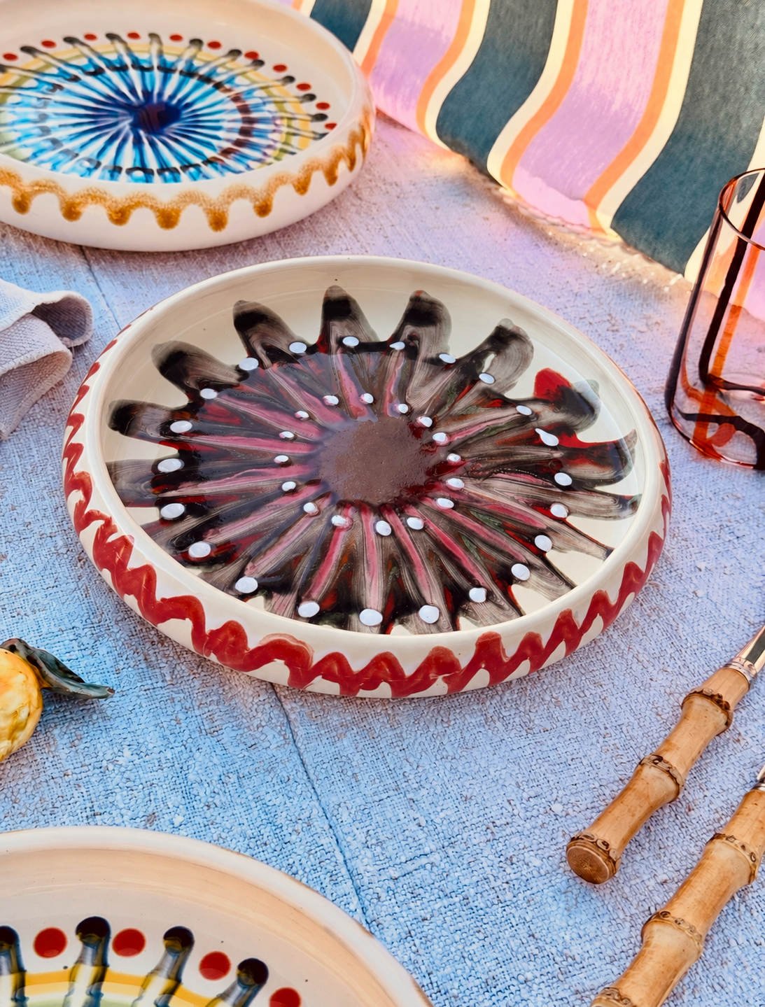 Italian Ceramic Pasta Plate 25cm | Handmade Psychodelic Design - ONE OF A KIND