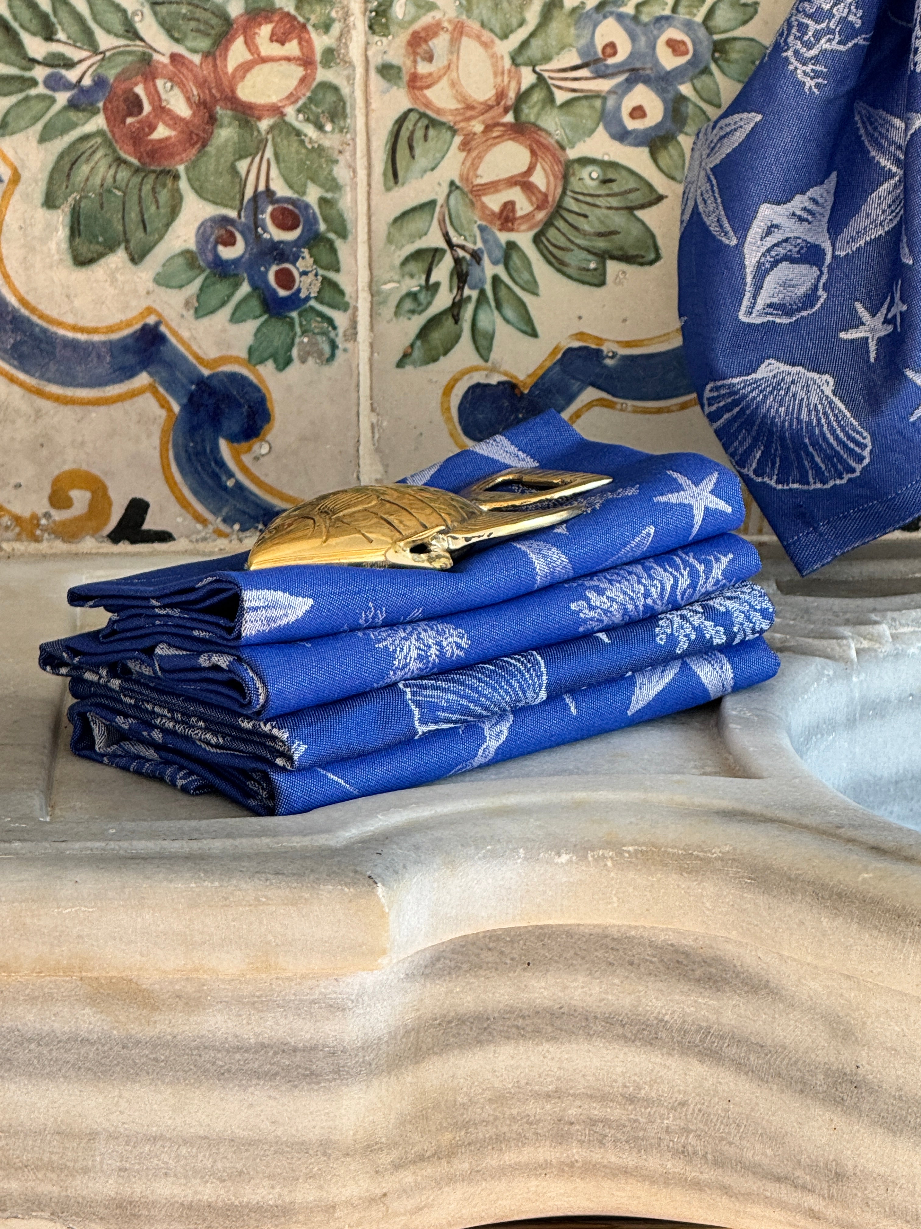 Luxury Cotton Napkin Set of 4 | "Riviera Nautico Blu" 50cm x 50cm