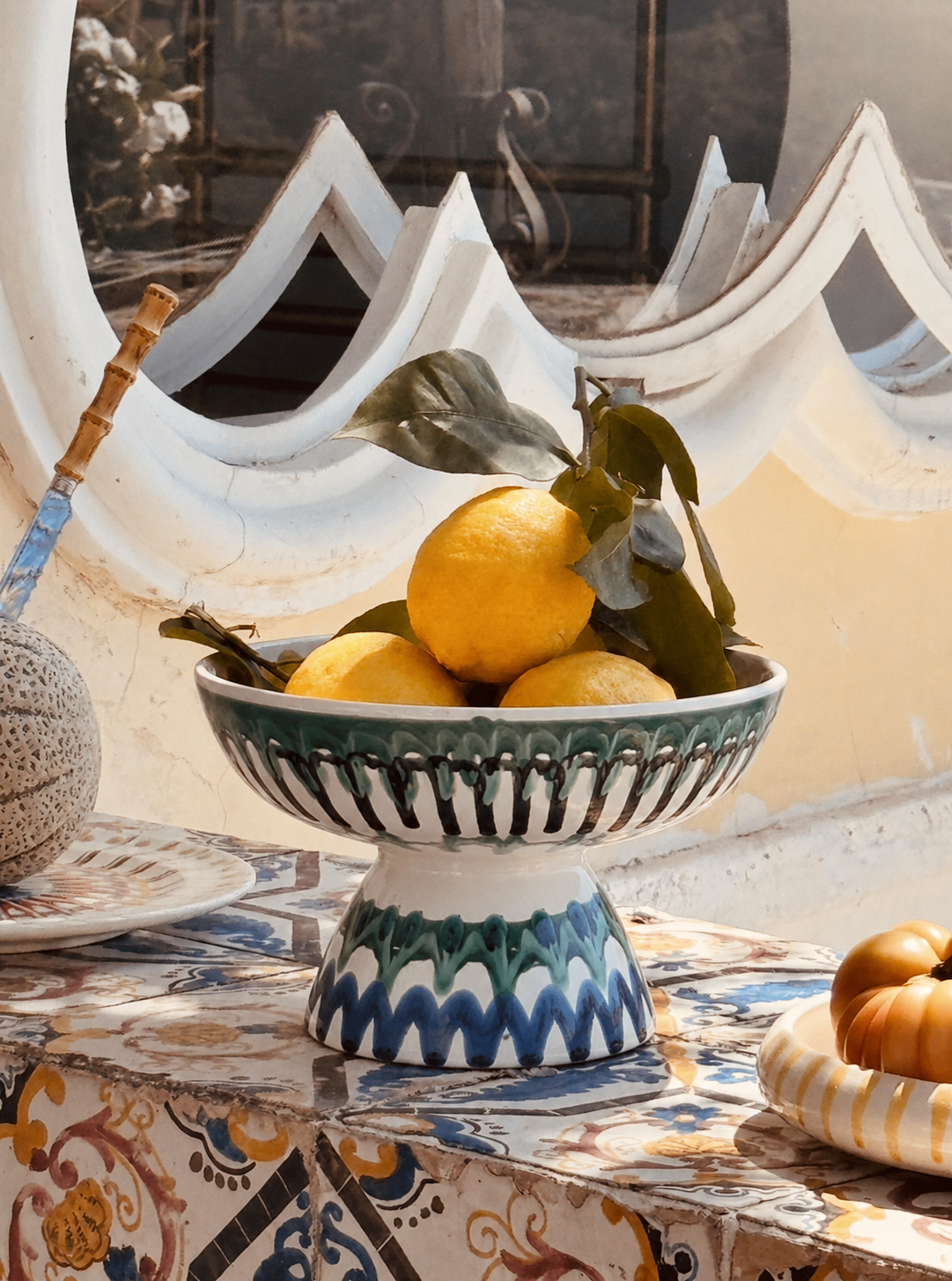 Riviera Footed HIgh Bowl 26 cm | Handmade Italian Ceramic Unique Piece