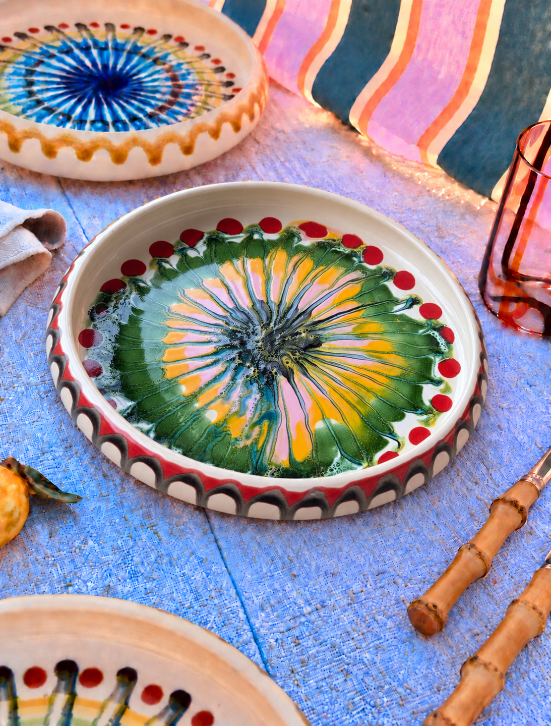 Italian Ceramic Pasta Plate 25cm | Handmade Psychodelic Design - ONE OF A KIND