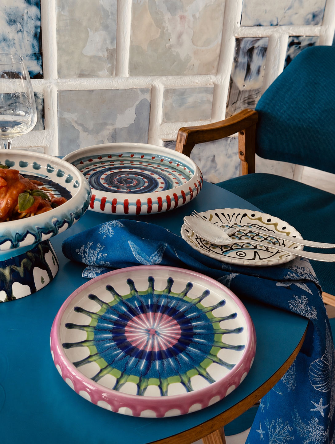Italian Ceramic Pasta Plate 25cm | Handmade Psychodelic Design