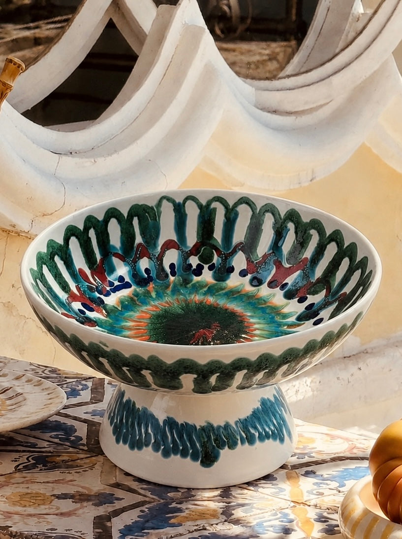 Riviera Footed HIgh Bowl 26 cm | Handmade Italian Ceramic Unique Piece