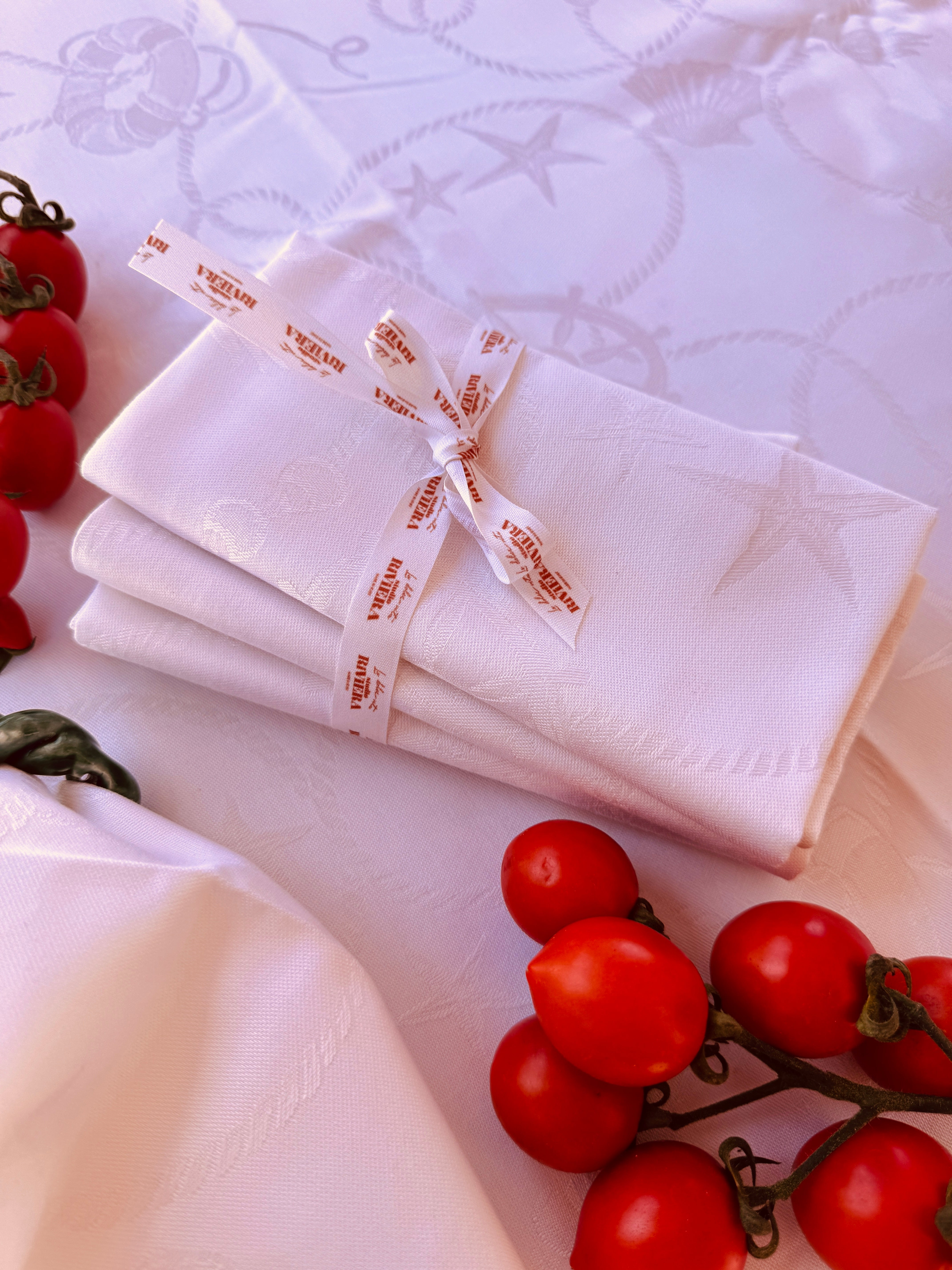 Luxury Cotton Napkin Set of 4 | "Riviera Nautico Bianco" 50cm x 50cm