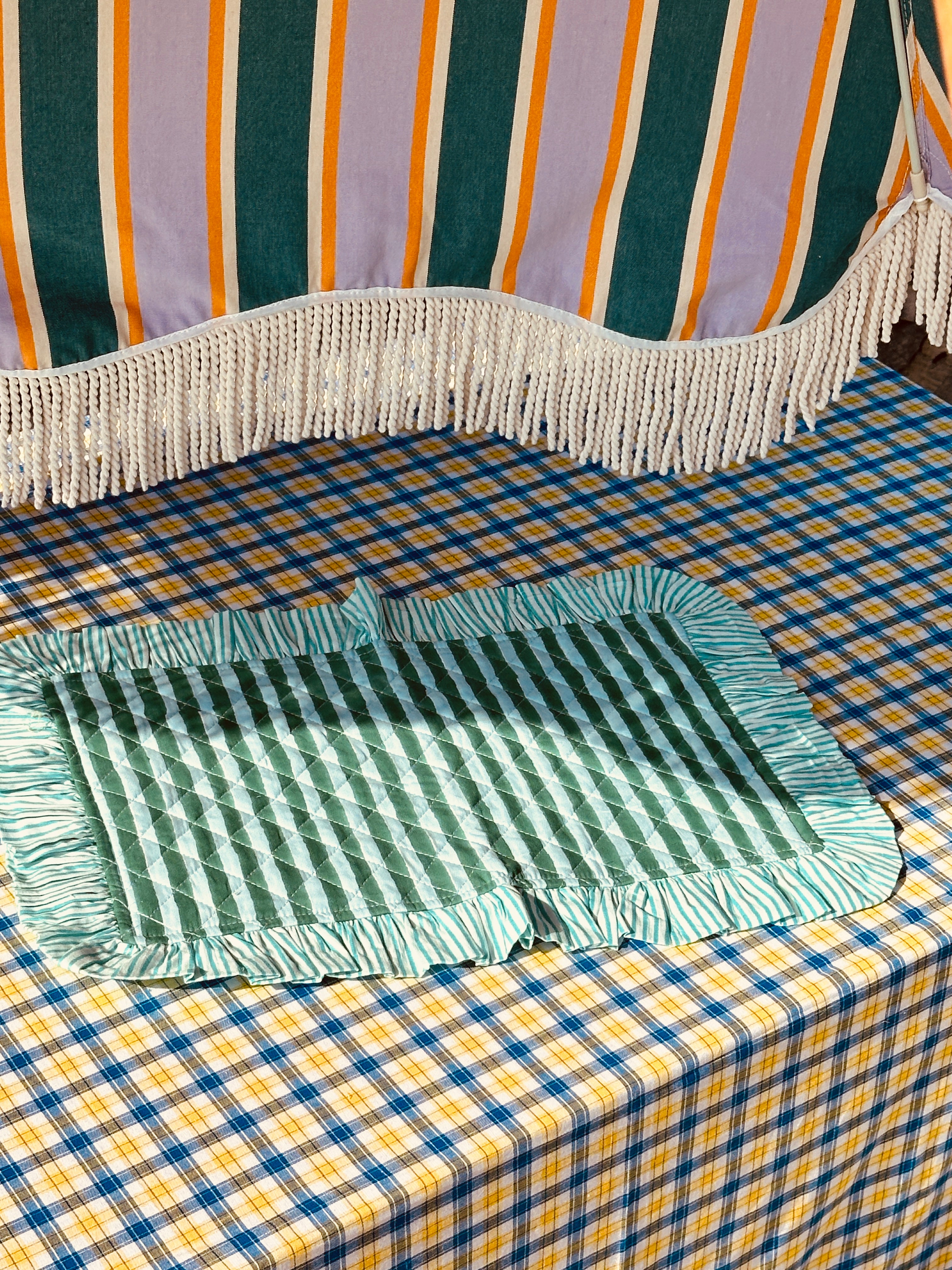 Cotton Placemat "Green Stripes meet green Stripes" Sale