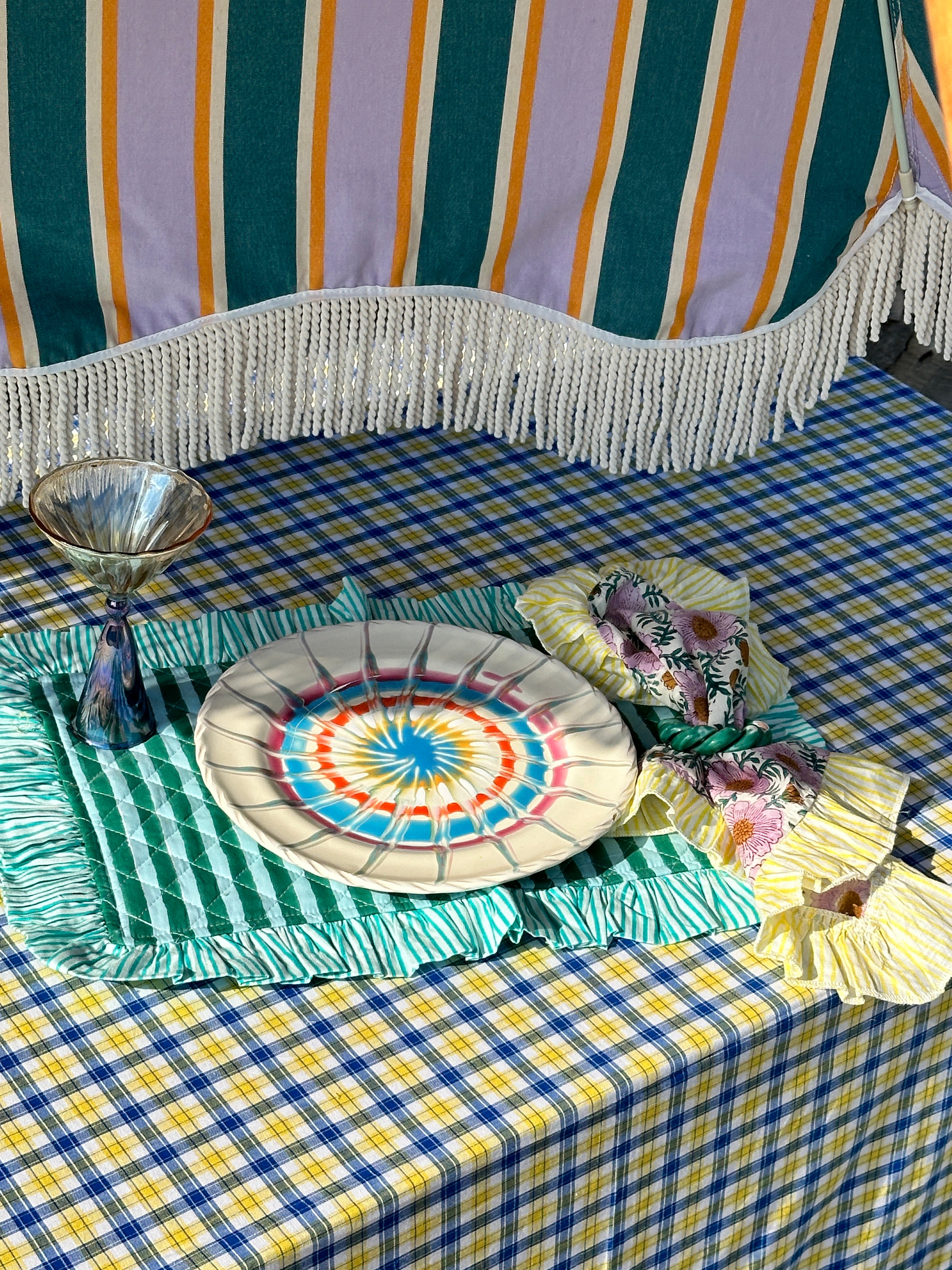 Cotton Placemat "Green Stripes meet green Stripes" Sale