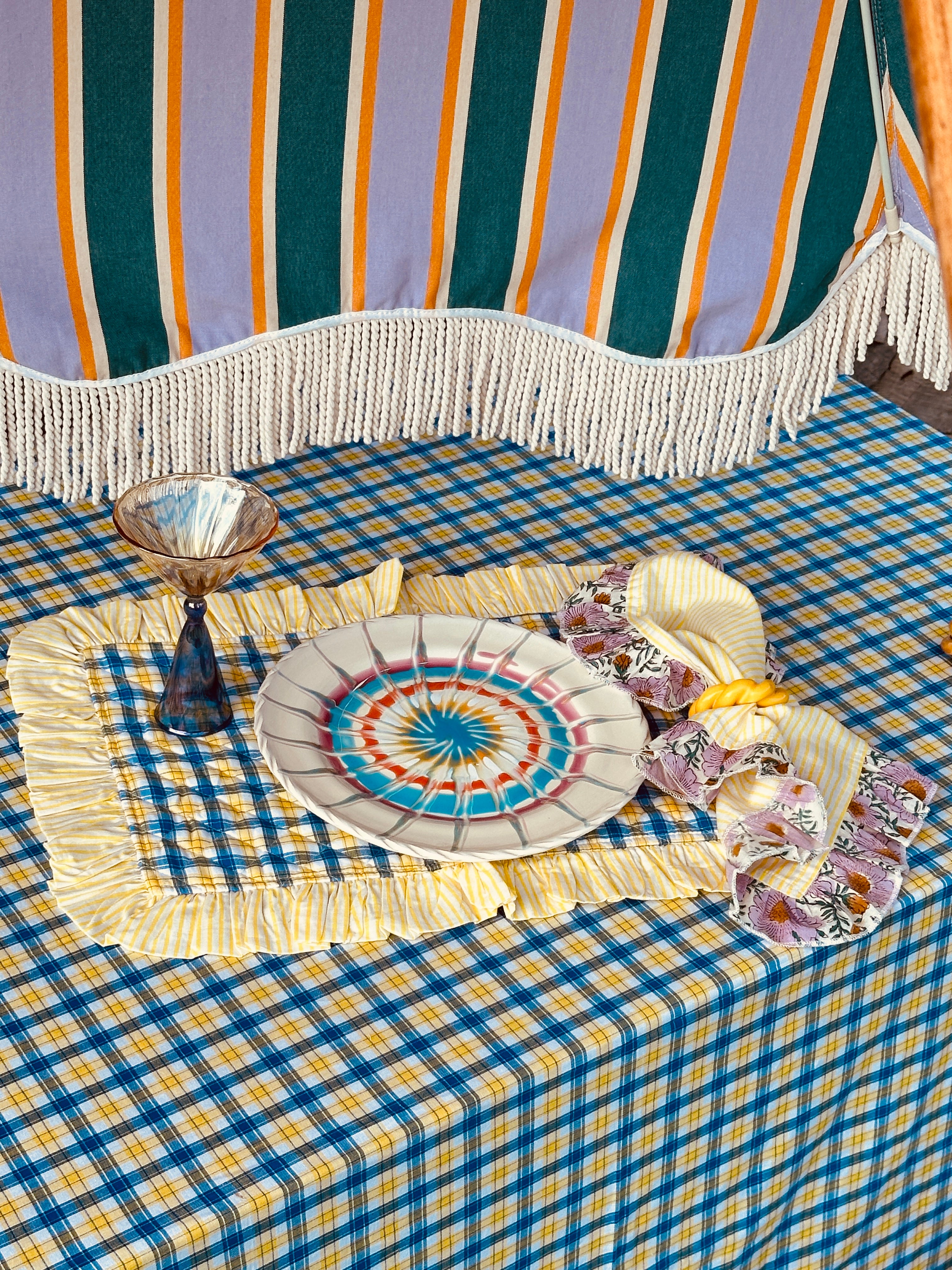 Cotton Placemat "Check di Provence with yellow Stripes" Sale
