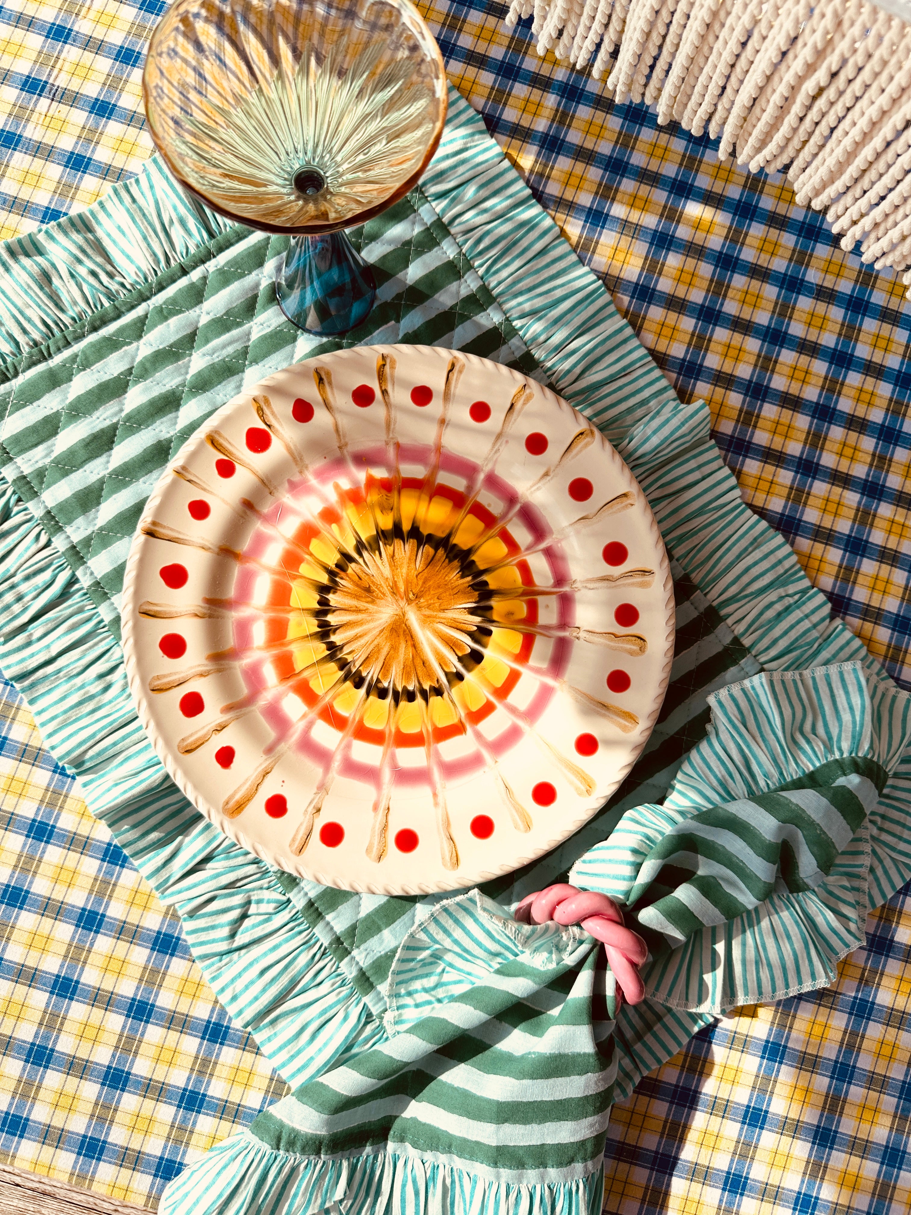 Cotton Placemat "Green Stripes meet green Stripes" Sale