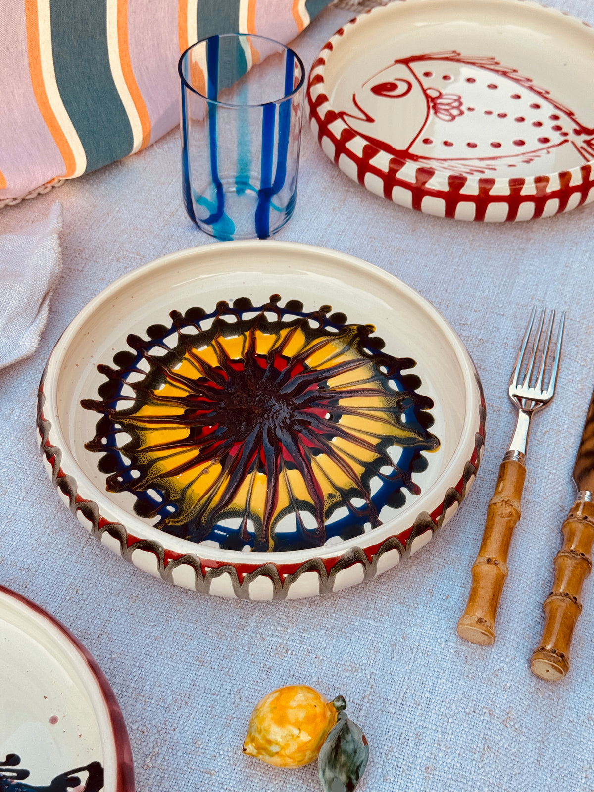 Italian Ceramic Pasta Plate 25cm | Handmade Psychodelic Design - ONE OF A KIND