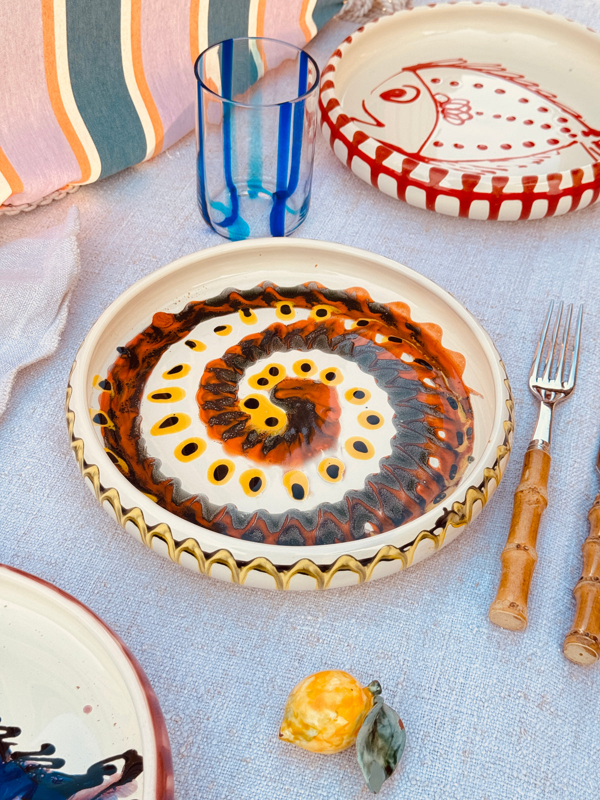 Italian Ceramic Pasta Plate 25cm | Handmade Psychodelic Design - ONE OF A KIND
