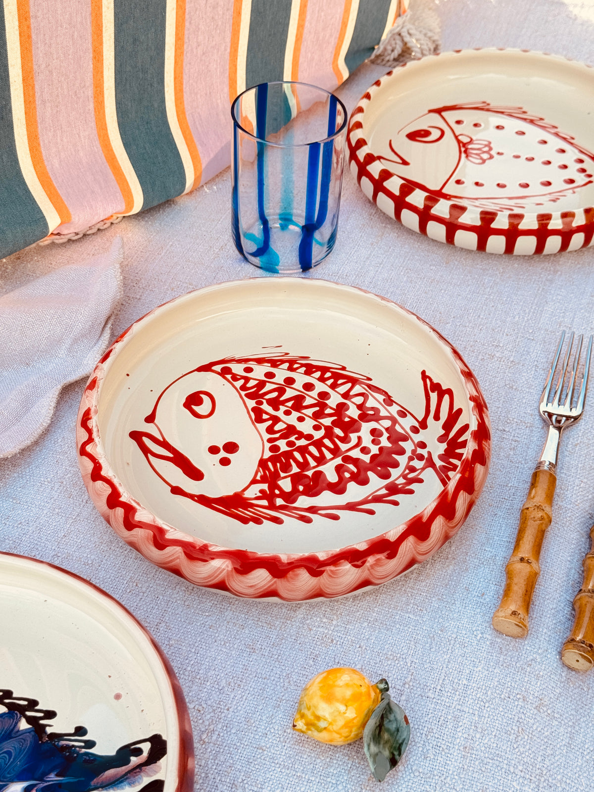 Unique Italian Pasta Plate 25cm "Crazy Fish" – Handmade in Puglia