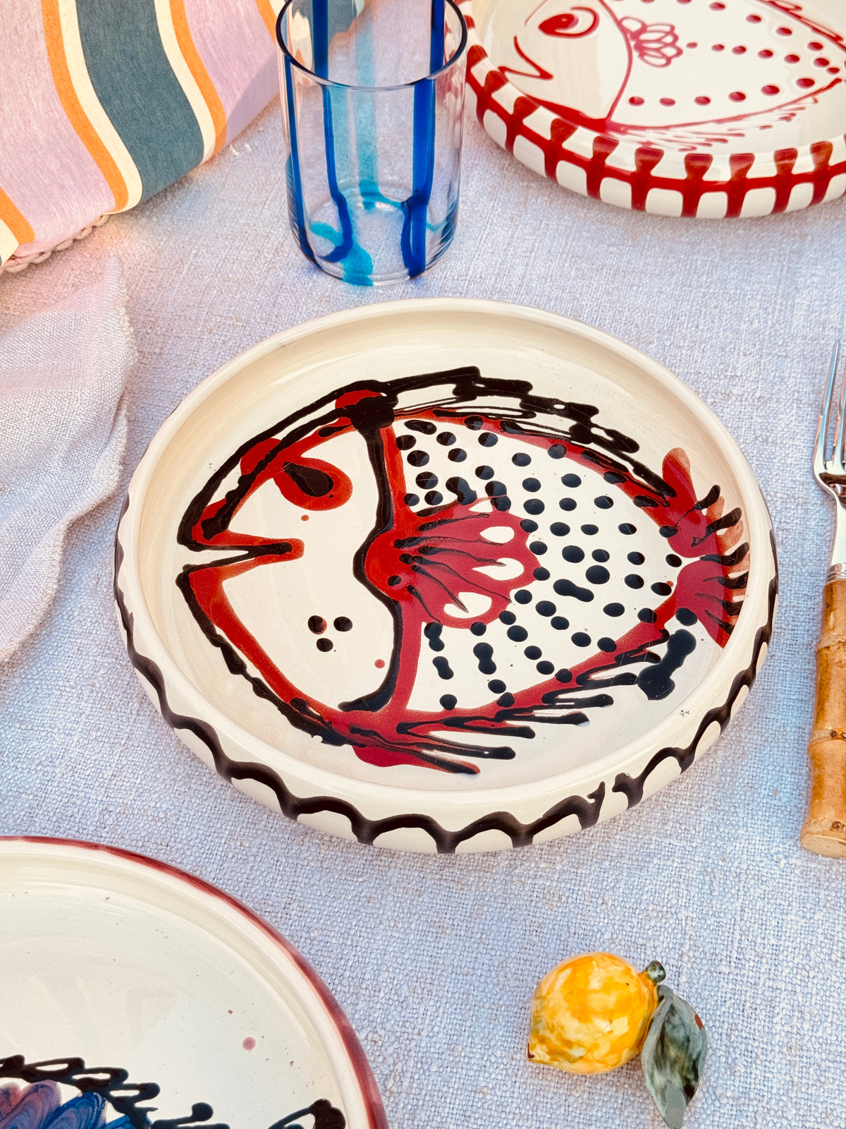 Unique Italian Pasta Plate 25cm "Crazy Fish" – Handmade in Puglia