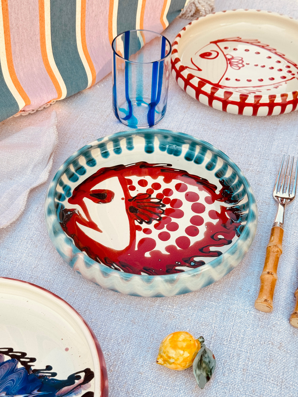 Unique Italian Pasta Plate 25cm "Crazy Fish" – Handmade in Puglia