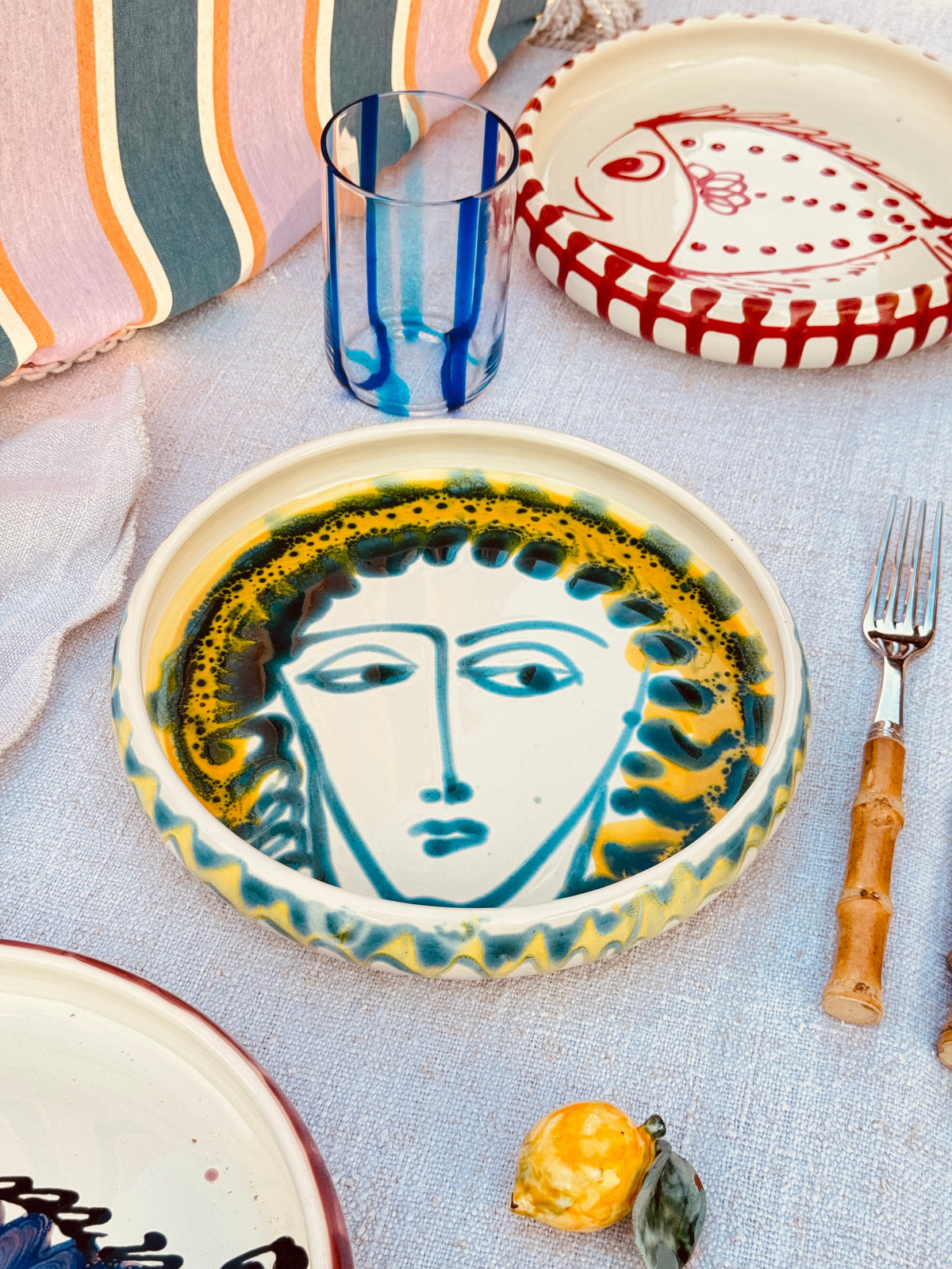 Italian Ceramic Pasta Plate 25cm | Handmade Picasso Design - ONE OF A KIND