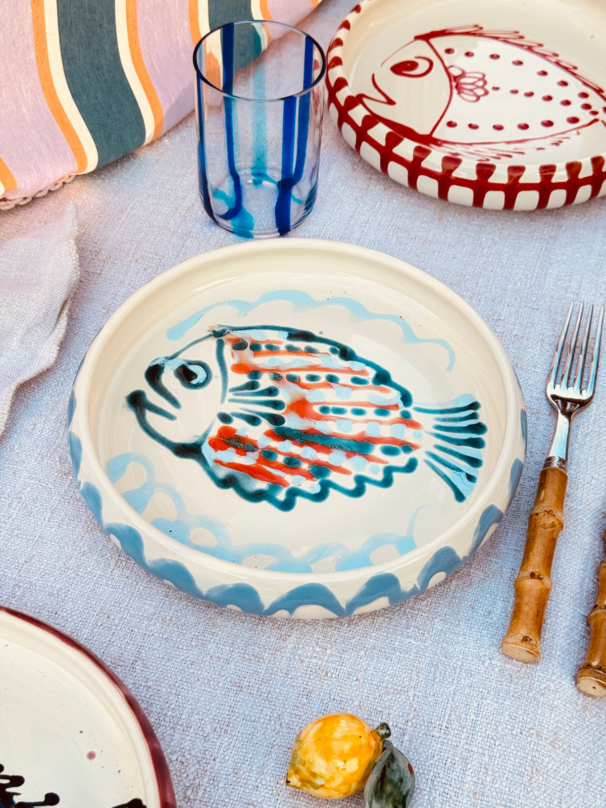 Unique Italian Pasta Plate 25cm "Crazy Fish" – Handmade in Puglia