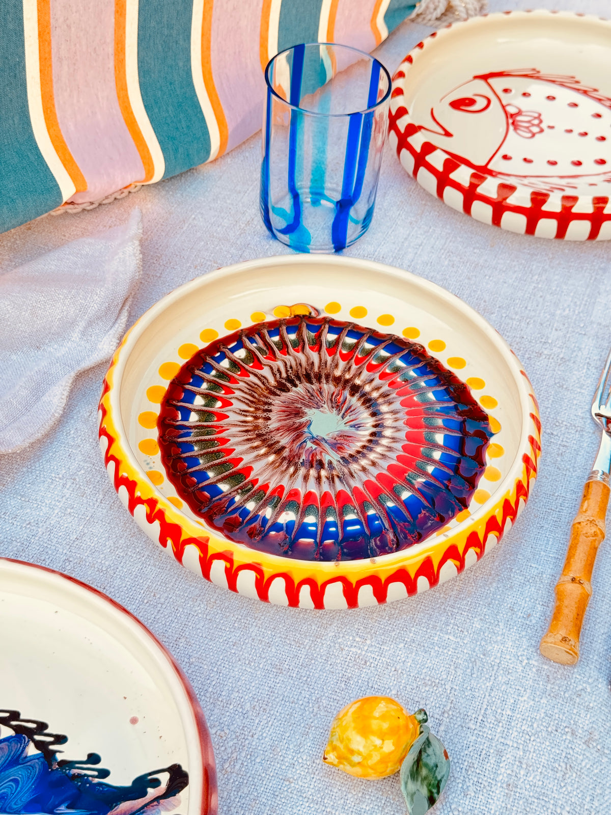 Italian Ceramic Pasta Plate 25cm | Handmade Psychodelic Design - ONE OF A KIND
