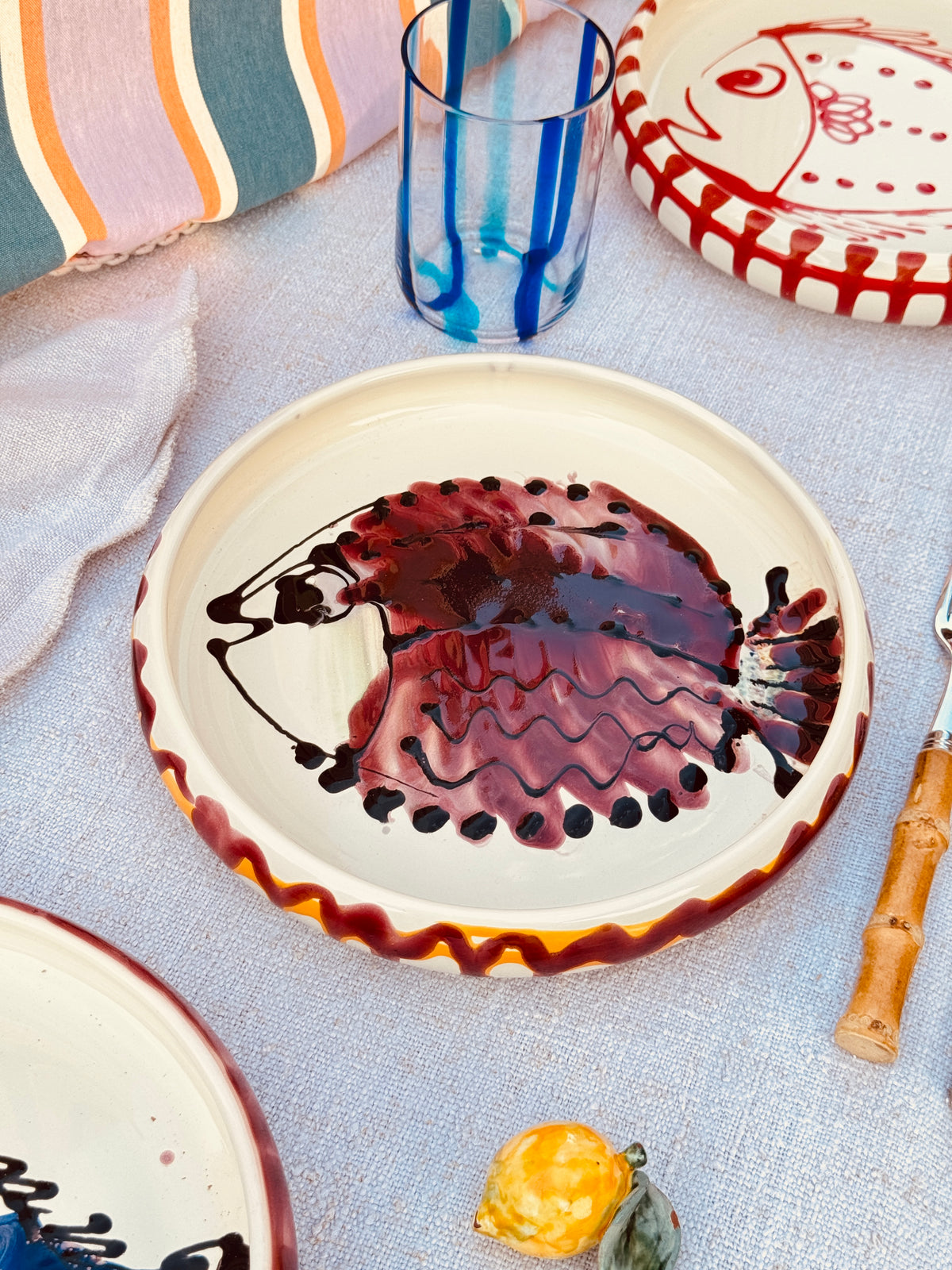 Unique Italian Pasta Plate 25cm "Crazy Fish" – Handmade in Puglia