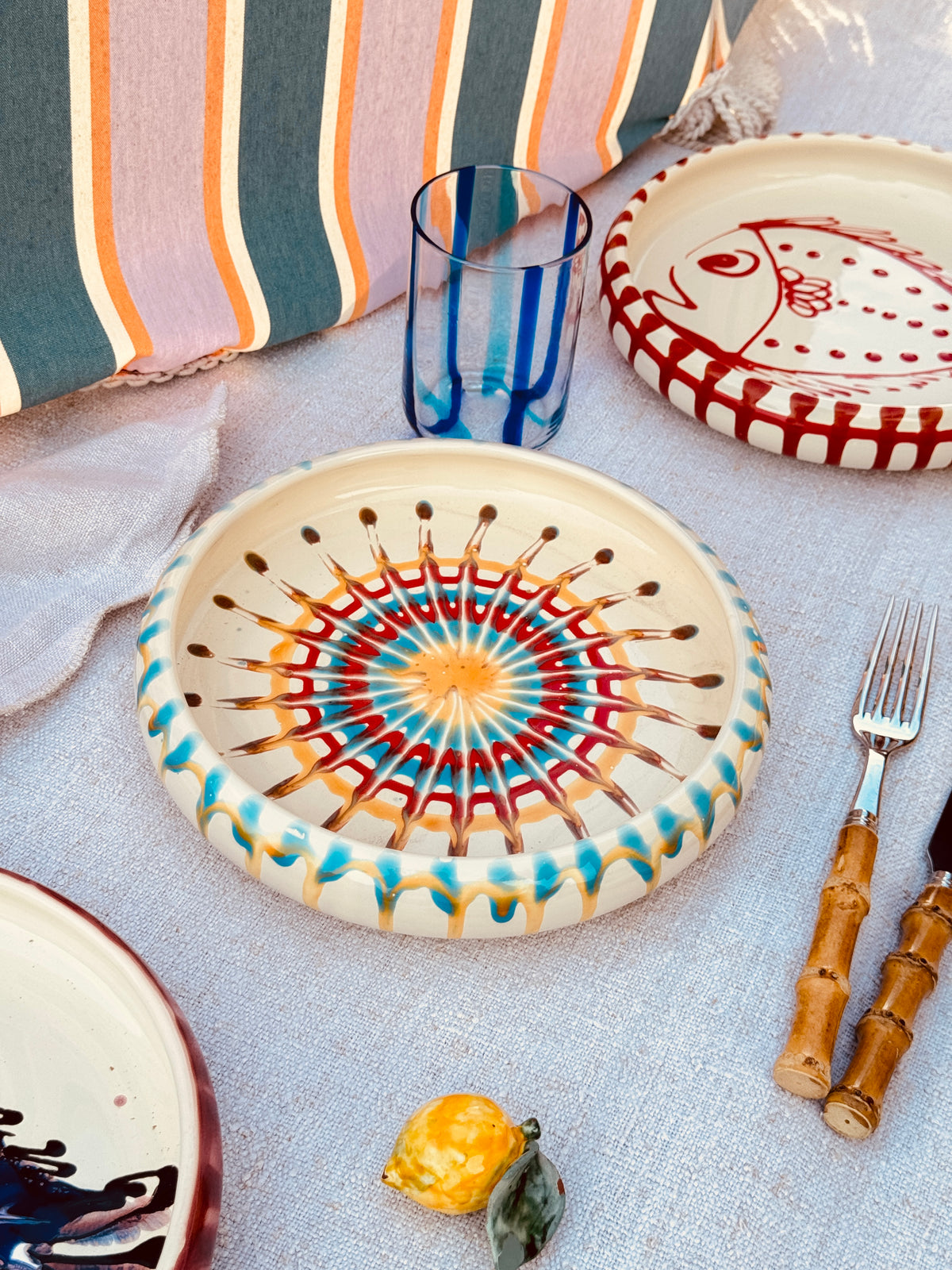 Italian Ceramic Pasta Plate 25cm | Handmade Psychodelic Design - ONE OF A KIND