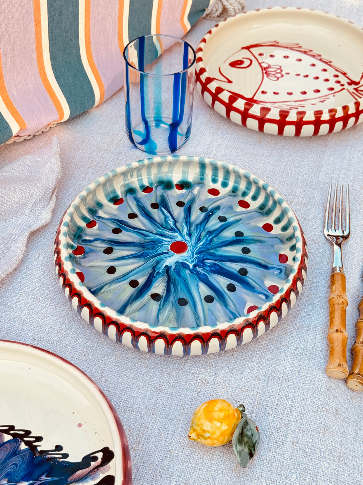 Italian Ceramic Pasta Plate 25cm | Handmade Psychodelic Design - ONE OF A KIND