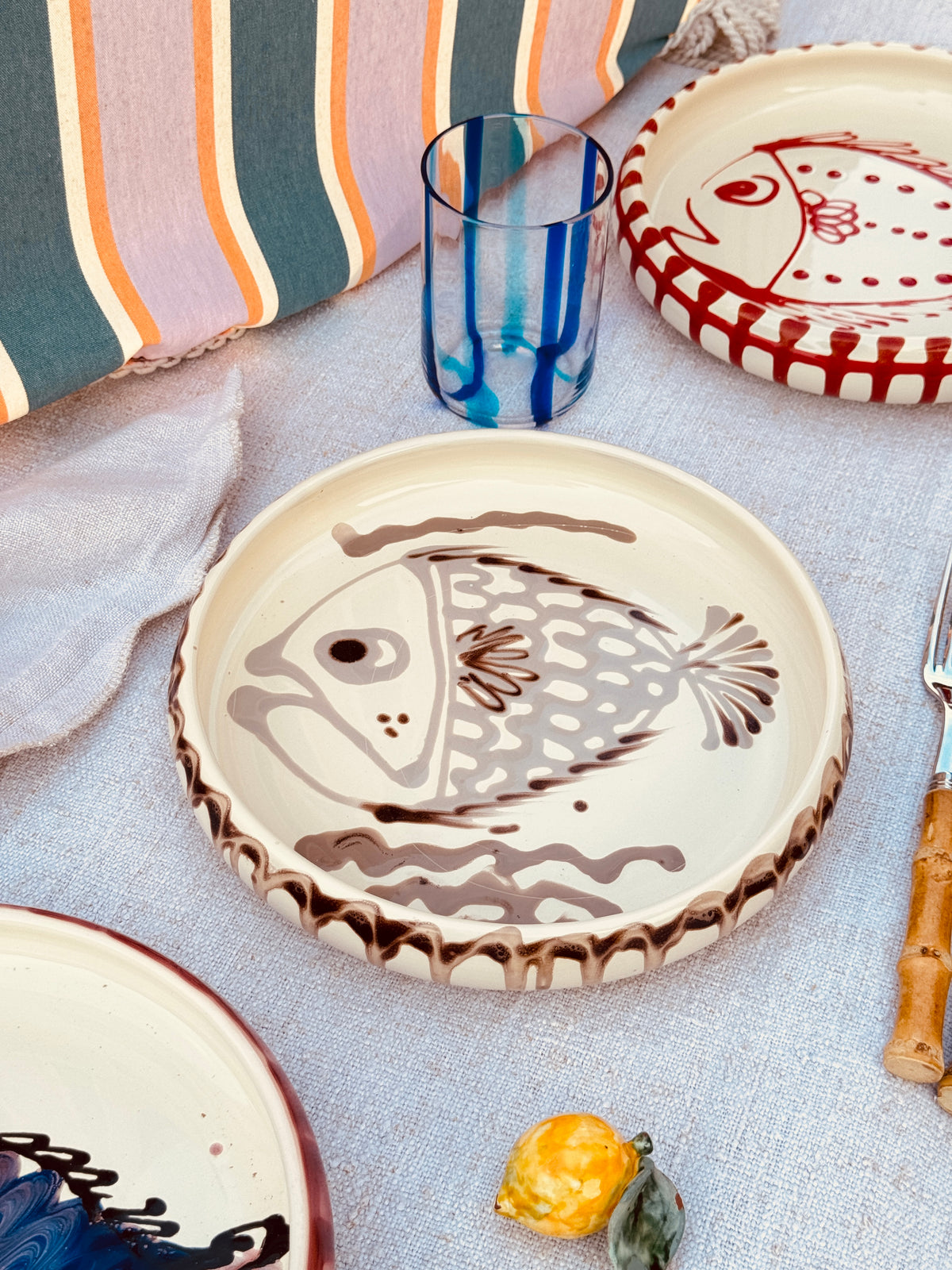 Unique Italian Pasta Plate 25cm "Crazy Fish" – Handmade in Puglia