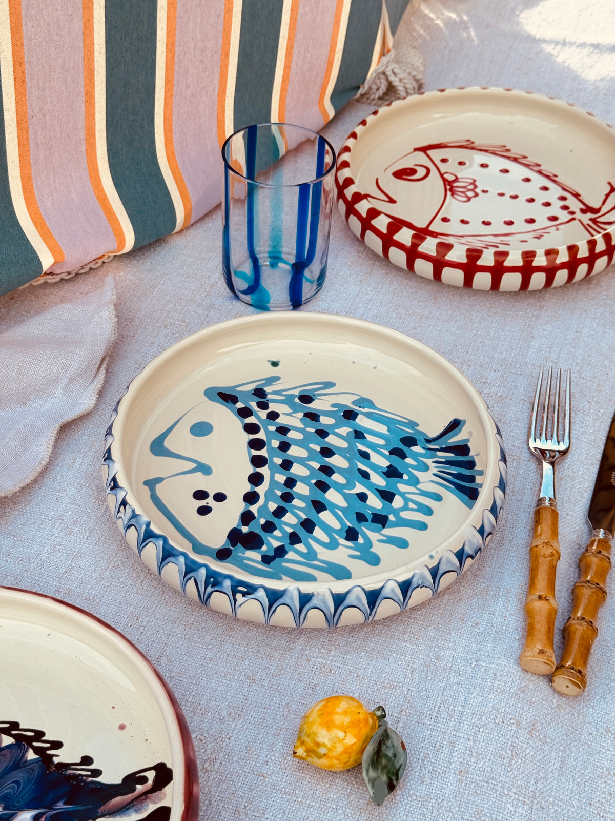 Unique Italian Pasta Plate 25cm "Crazy Fish" – Handmade in Puglia