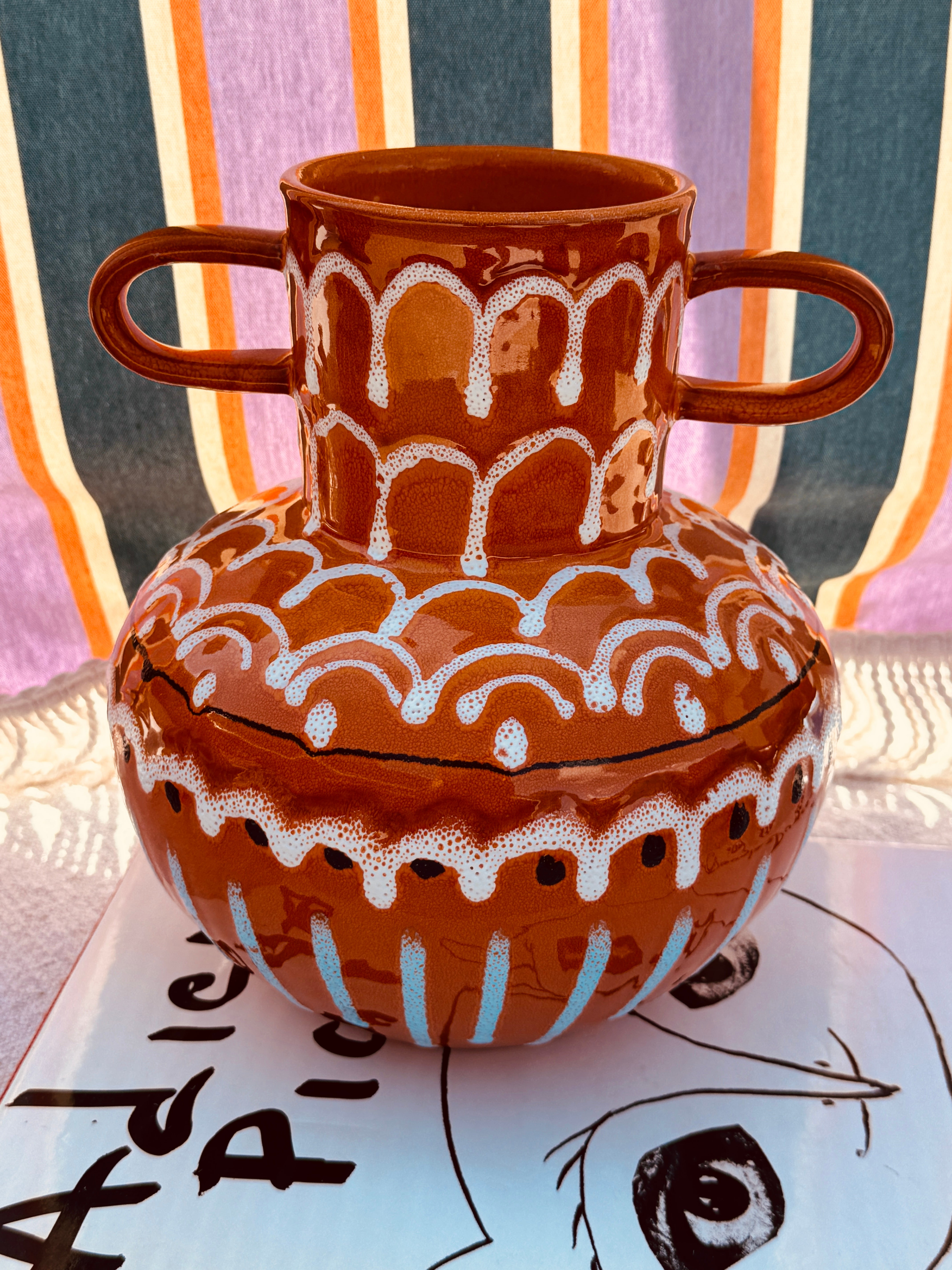 Psychodelic Vaso "Vintage Vibes" - one of a Kind - 23cm - 70s burned Orange