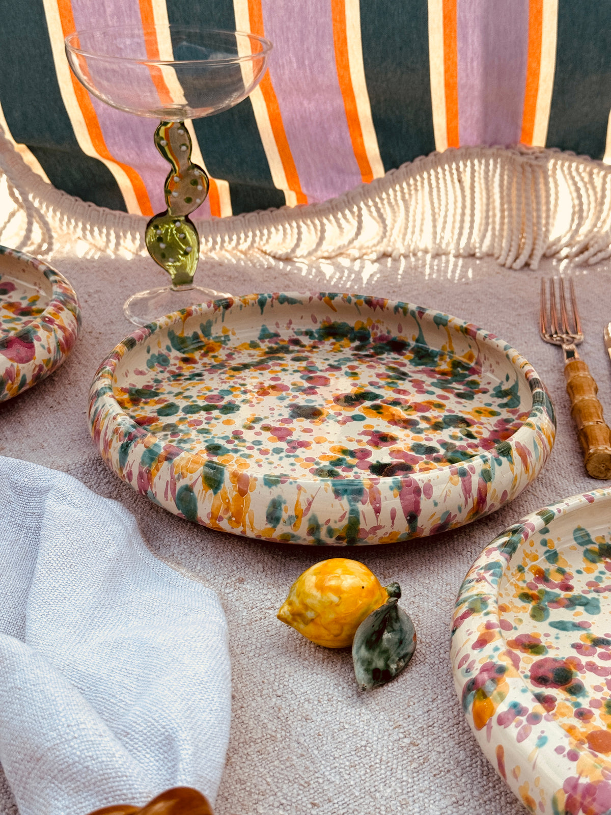 an Ceramic Pasta Plate 25cm | Handmade Schizzato "Colori Fantasia"