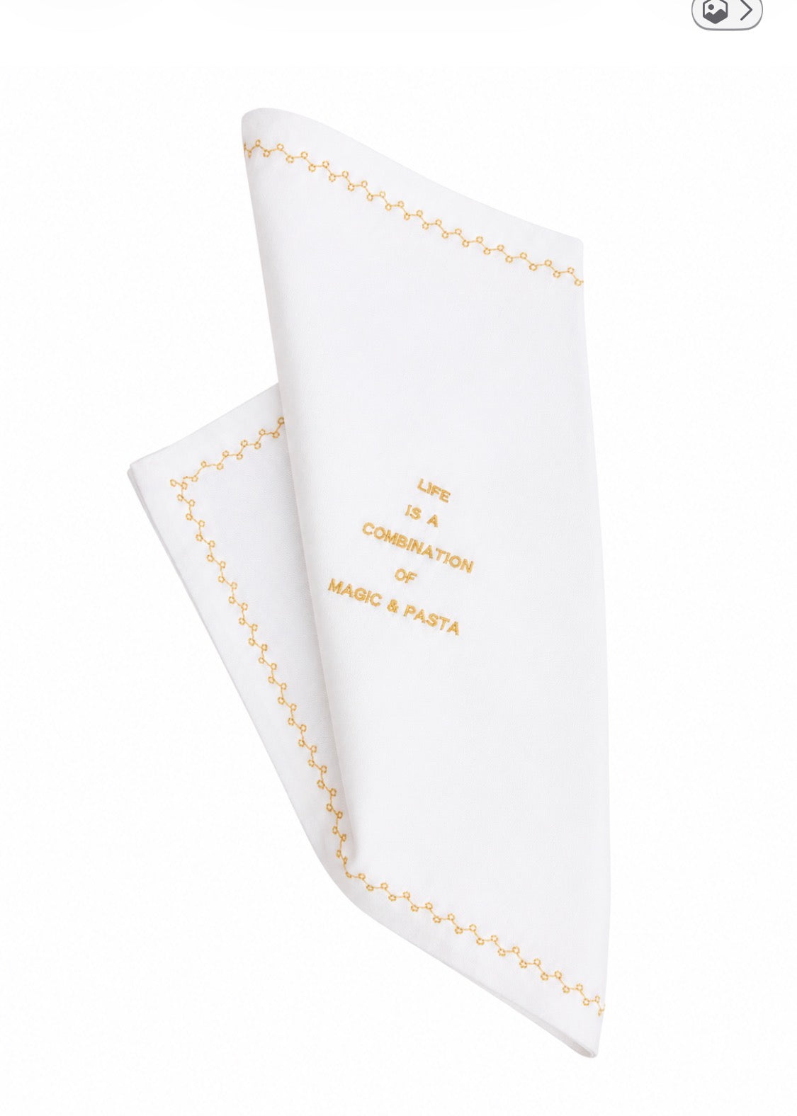 Handmade Italian Cotton/ LinenNapkins "Life is a combination of magic & pasta"
