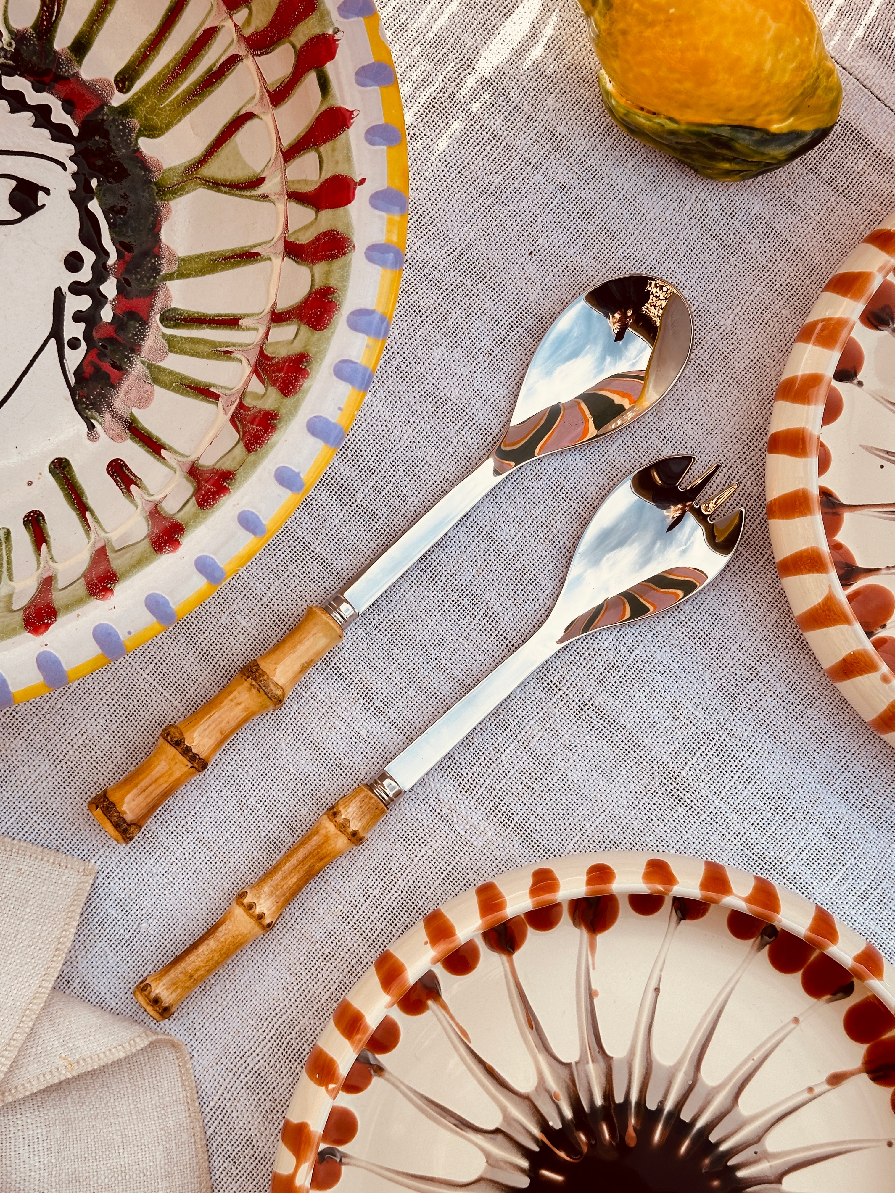 Riva Salad Servers with Bamboo Handle – 2-Piece Premium Stainless Steel Serving Set (18/10) – Mediterranean Tableware